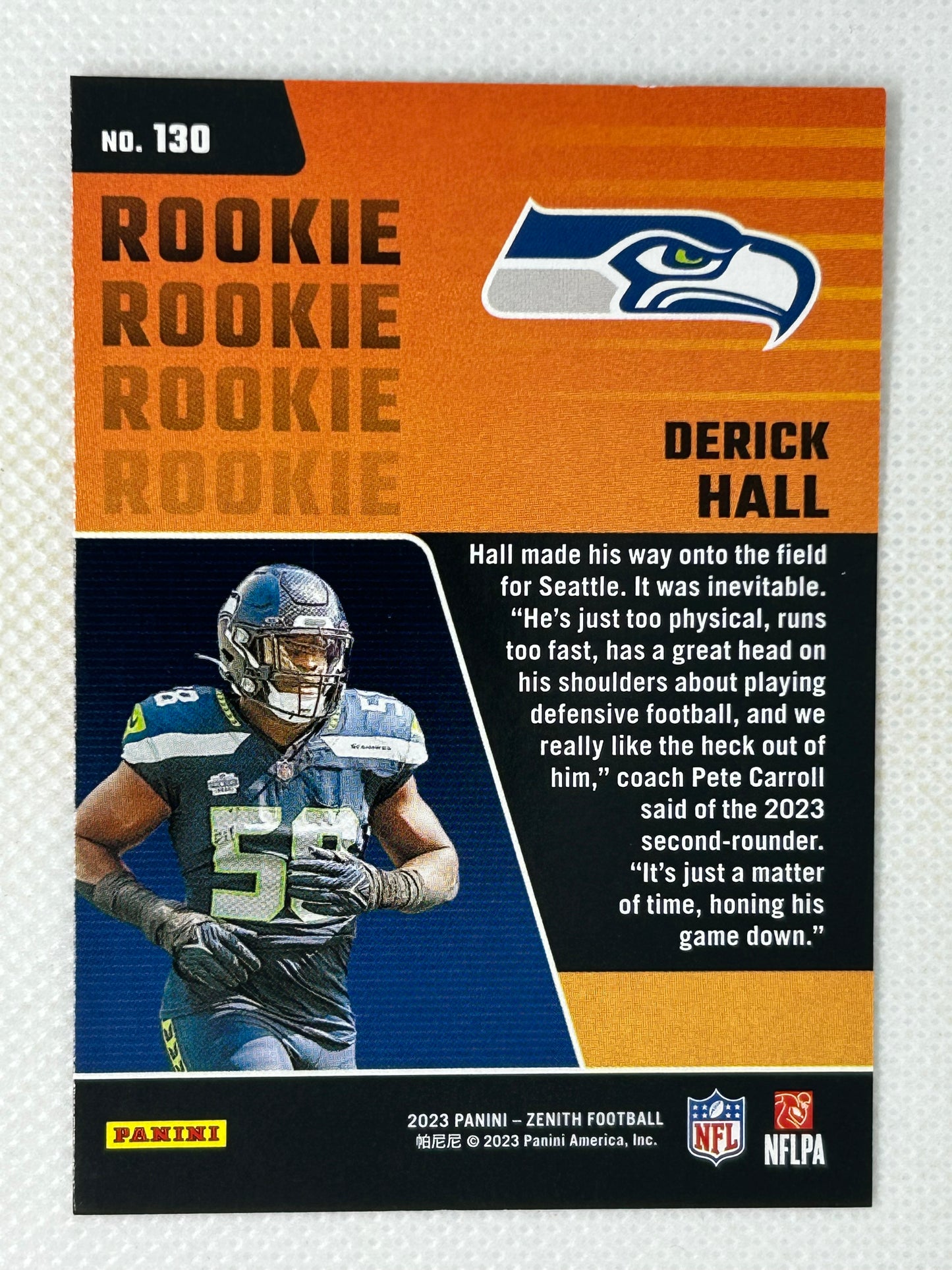 2023 Panini Zenith Rookie Card Derick Hall #130 Seattle Seahawks