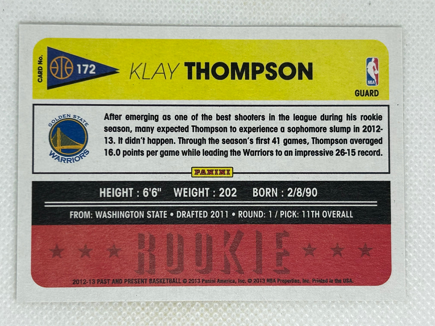 2012-13 Panini Past & Present Klay Thompson Rookie Card #172 Golden State Warriors