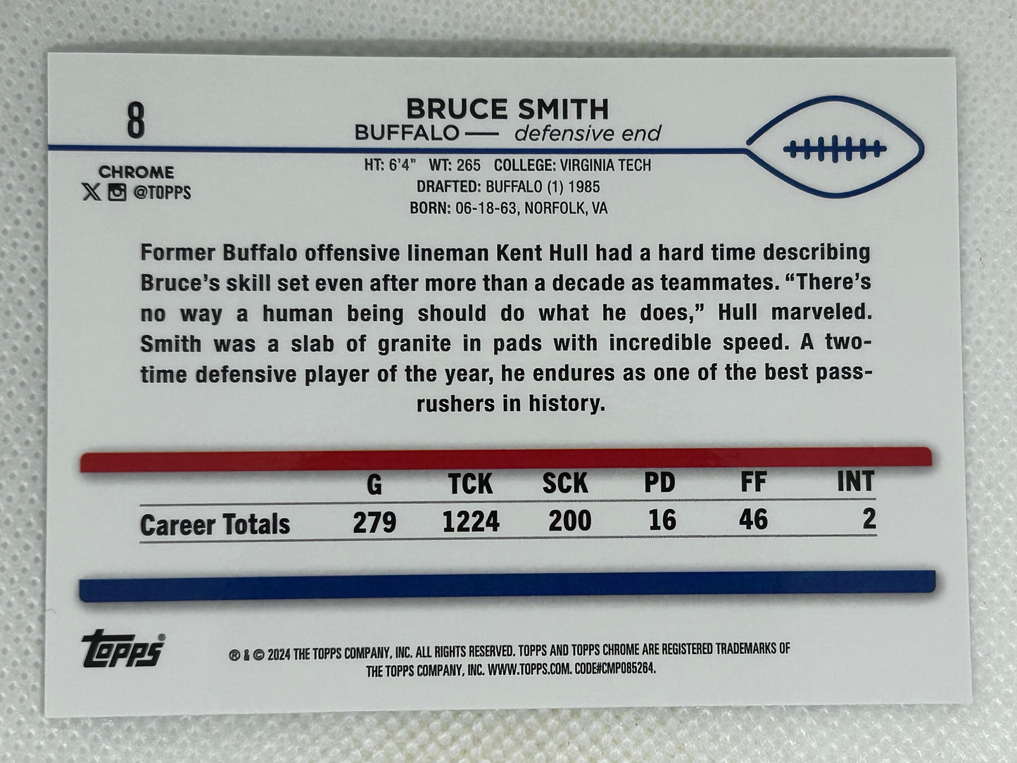 2024 Topps Chrome Teal Refractor /250 Bruce Smith #8 Buffalo Bills
