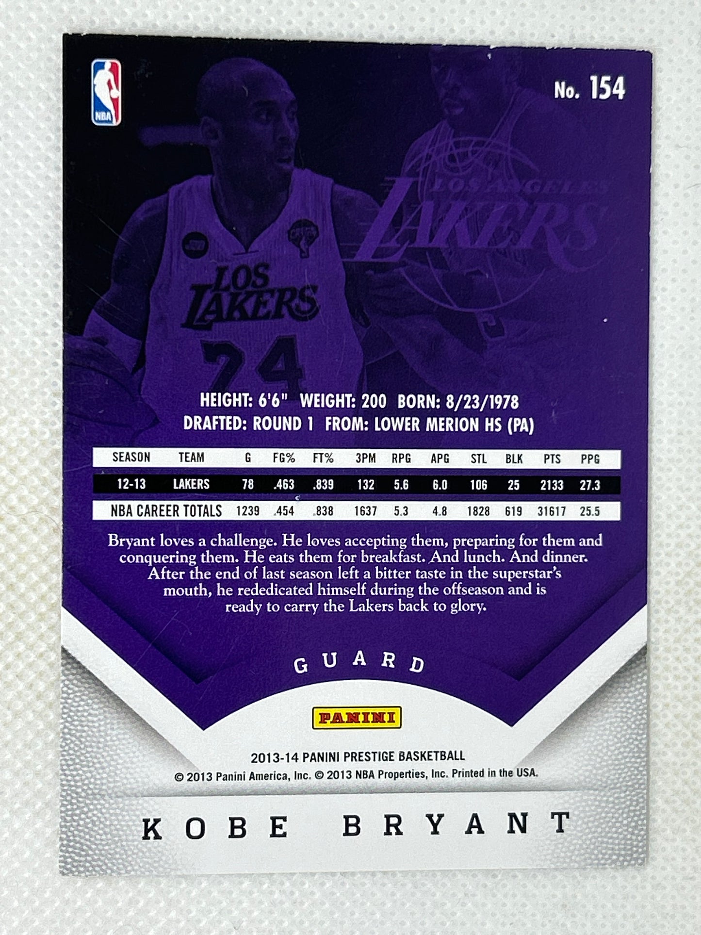 2013-14 Panini Prestige #154 Kobe Bryant Los Angeles Lakers