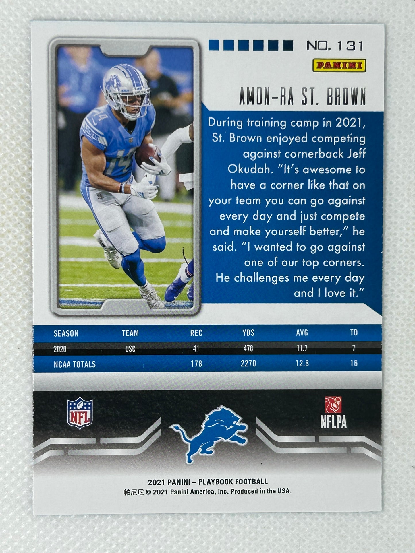 2021 Panini Playbook Rookie Card Amon-Ra St. Brown #131 Detroit Lions Signed Card
