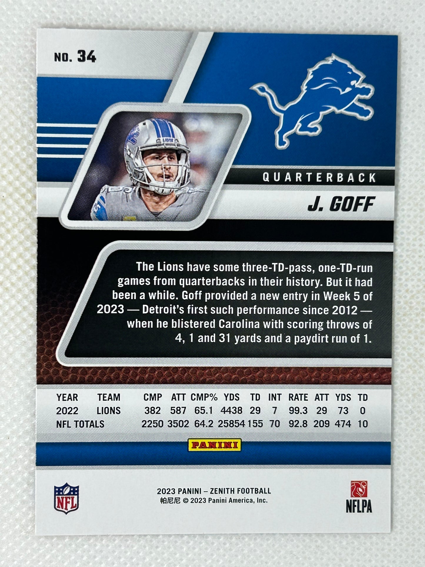 2023 Panini Zeneth Jared Goff #34 Detroit Lions