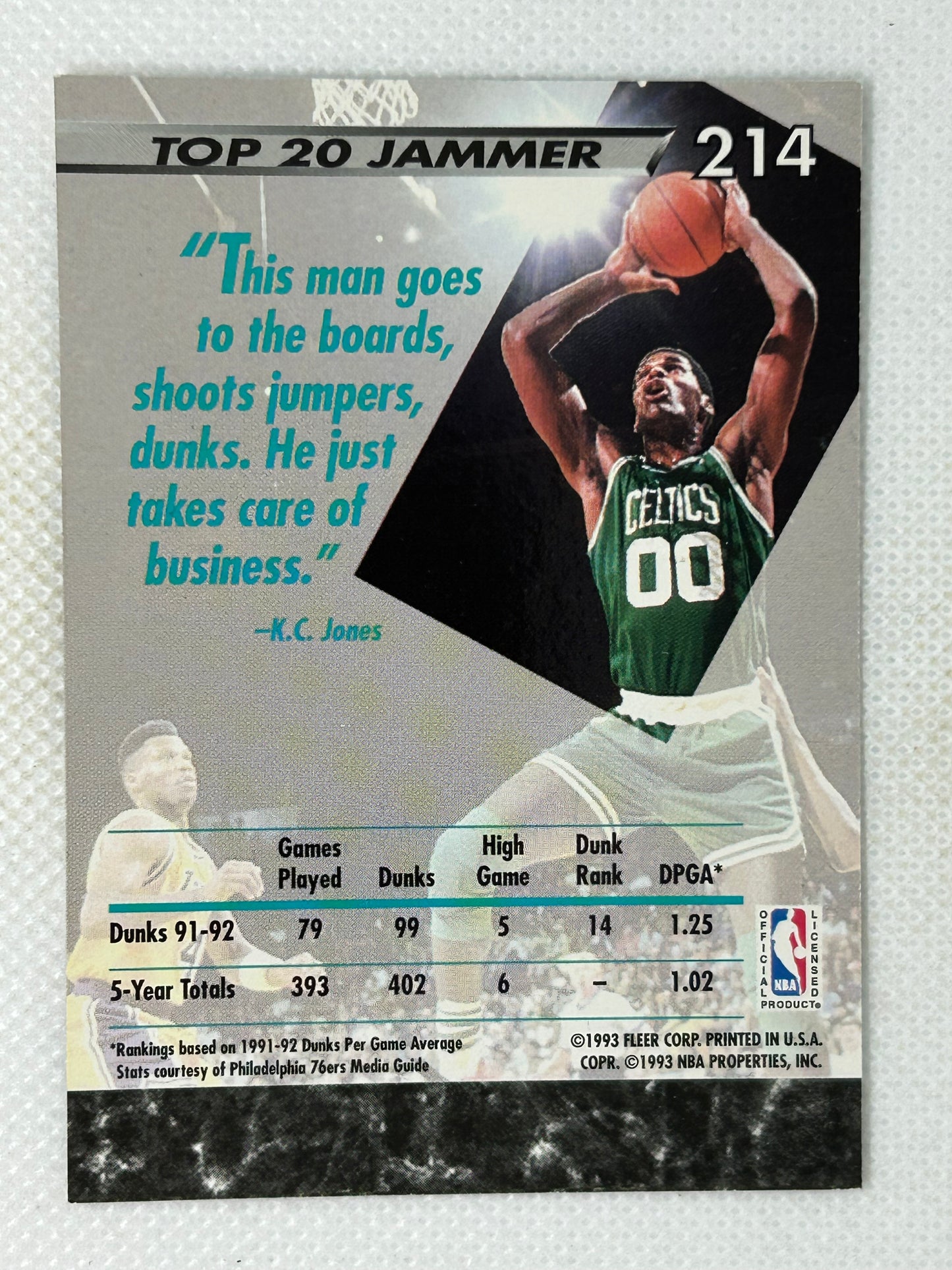 1992-93 Fleer Ultra Robert Parish Dunk Rank #14 Boston Celtics Basketball #214 Signed Card