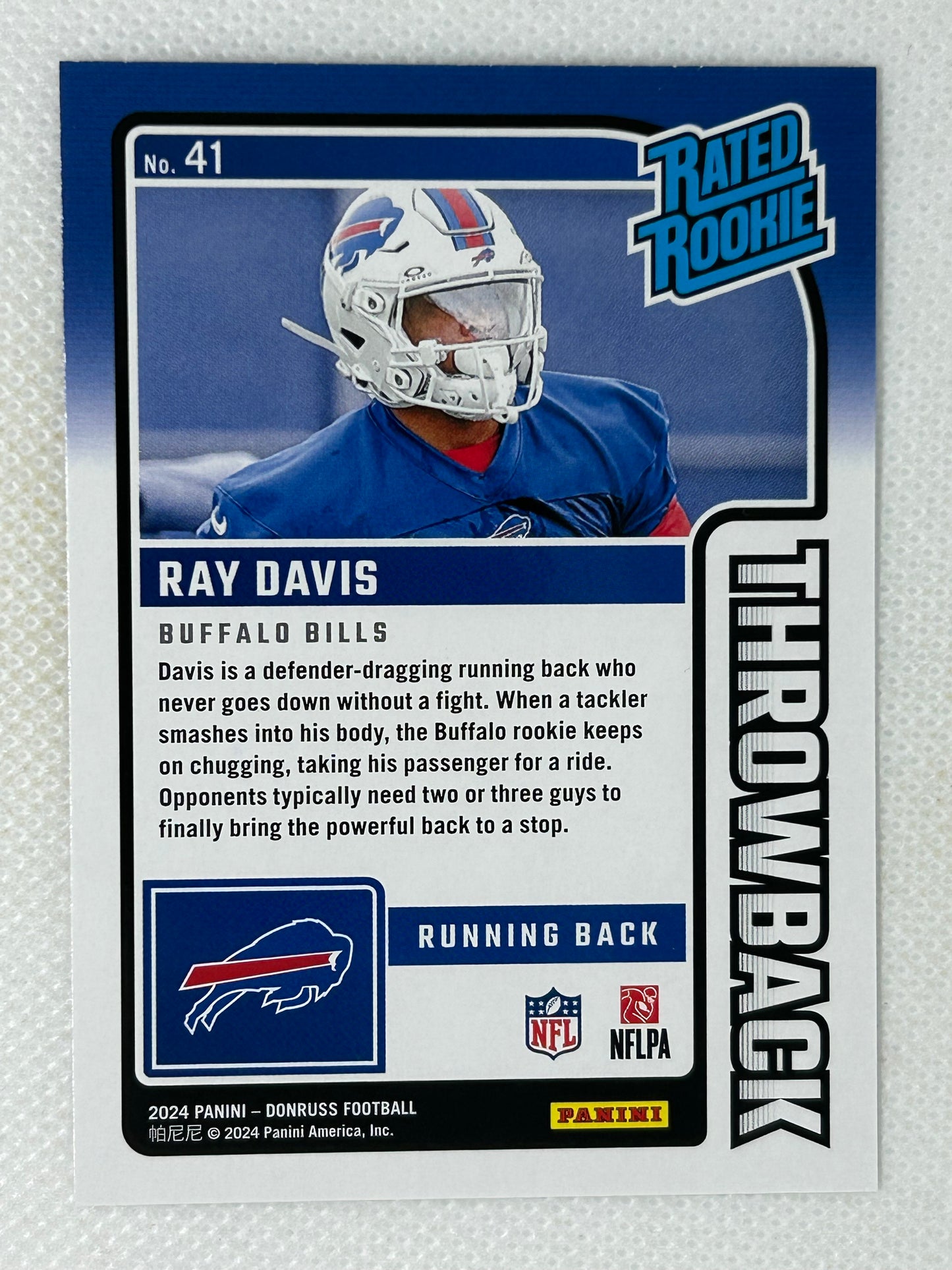 2024 Panini Donruss Rated Rookie Throwback Ray Davis #41 Buffalo Bills
