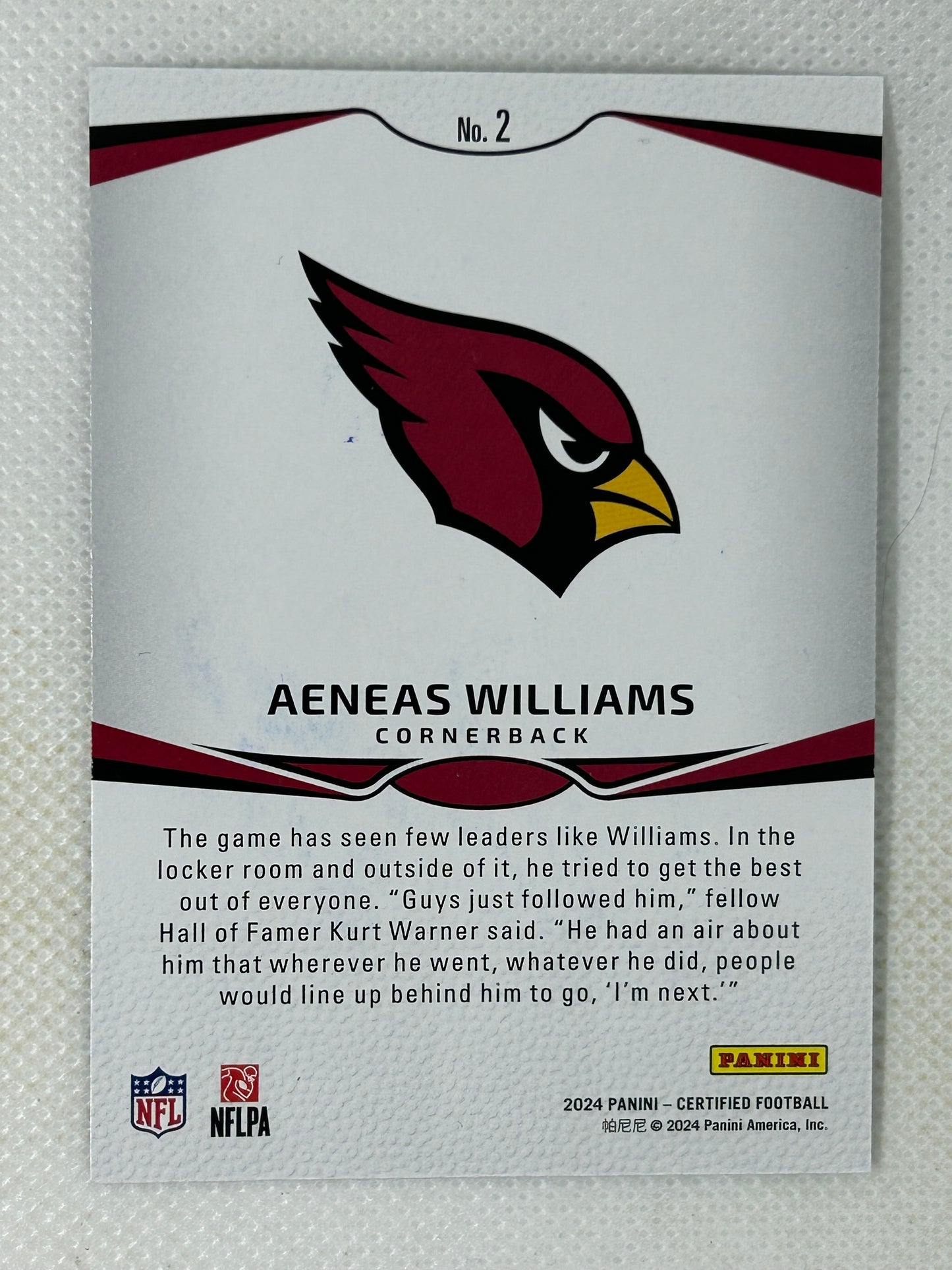 2024 Panini Certified Immortals Aeneas Williams #2 Arizona Cardinals HOF Signed Card