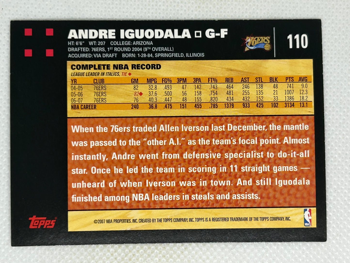 2007-08 Topps #110 Andre Iguodala Philadelphia 76ers