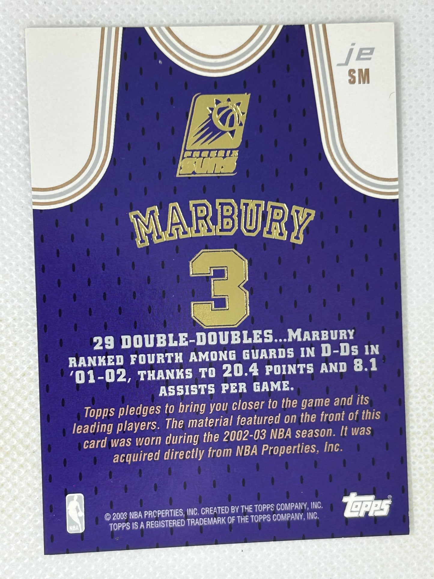2002-03 Topps Jersey Edition Stephon Marbury #jeSM Phoenix Suns