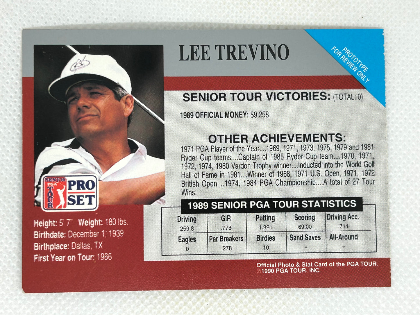 1990 Pro Set Golf Promotional Sample Prototype Lee Trevino Signed Card