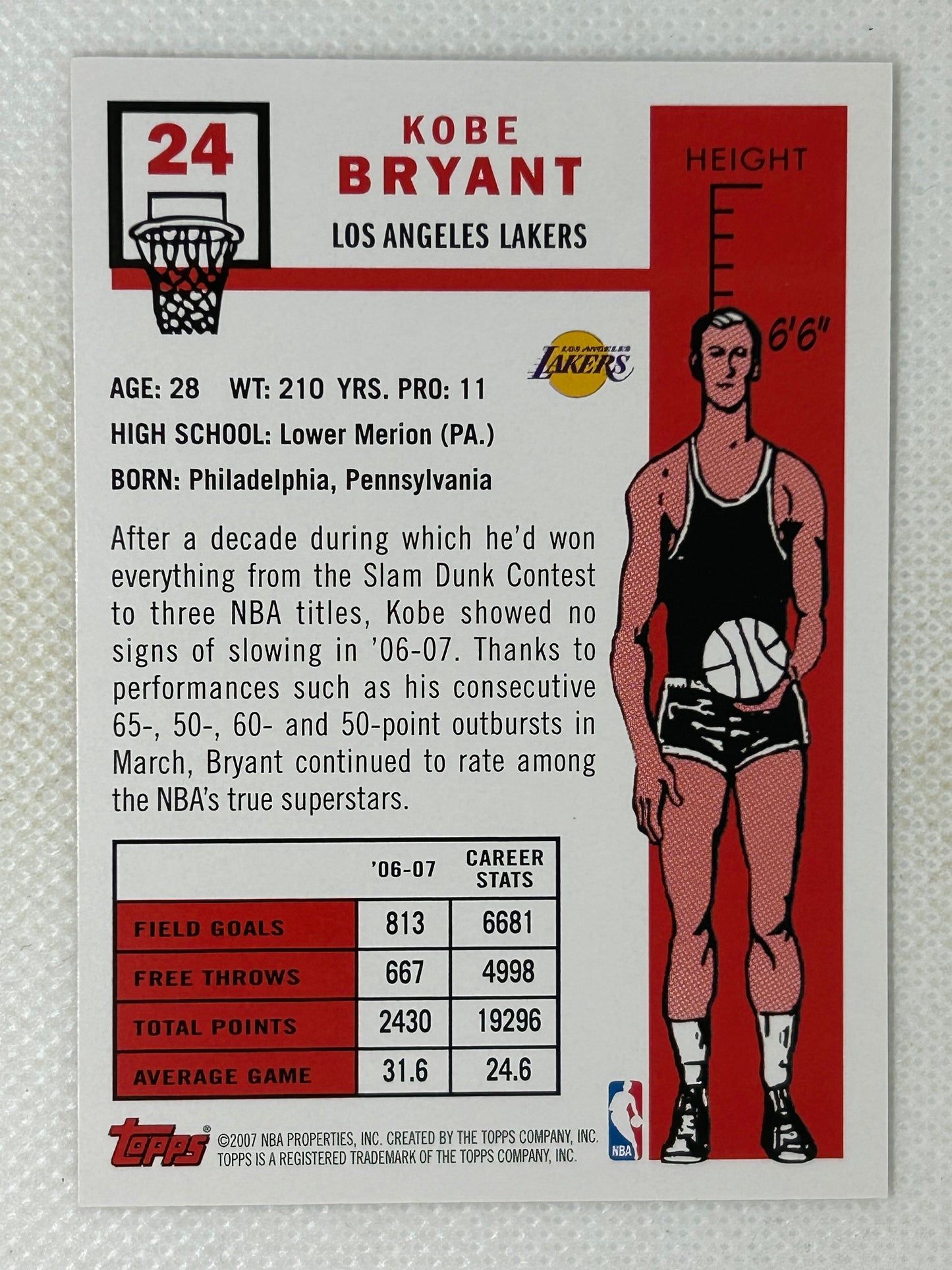 2007-08 Topps 50th Anniversary Retro Kobe Bryant #24 Los Angeles Lakers