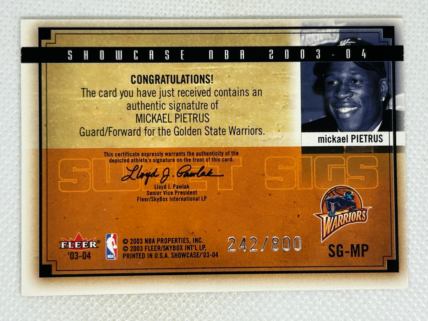 2003-04 Fleer Showcase #SG-MP Mickael Pietrus Sweet Sigs Rookie /800 Golden State Warriors