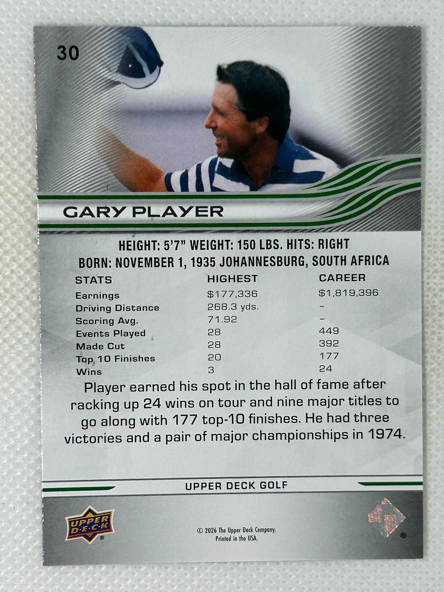 2026 Upper Deck #30 Gary Player Signed Card
