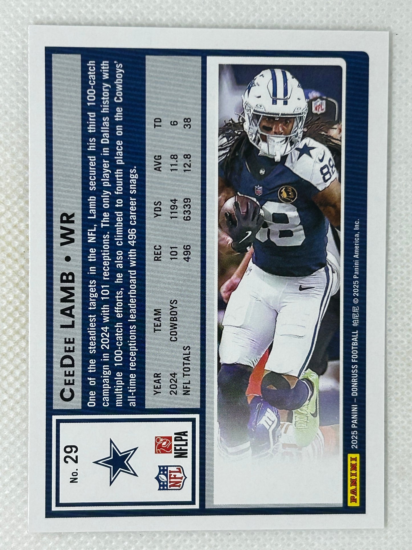 2025 Panini Donruss CeeDee Lamb #29 Dallas Cowboys Signed Card