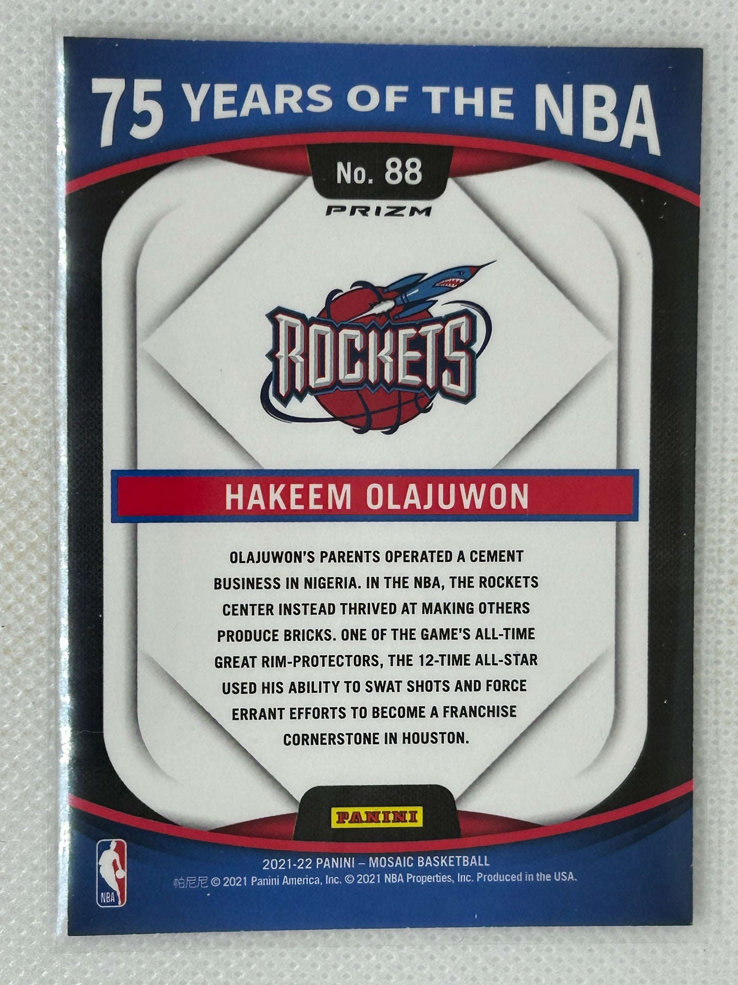 2021-22 Panini Mosaic 75 Years of the NBA #88 Hakeem Olajuwon Houston Rockets