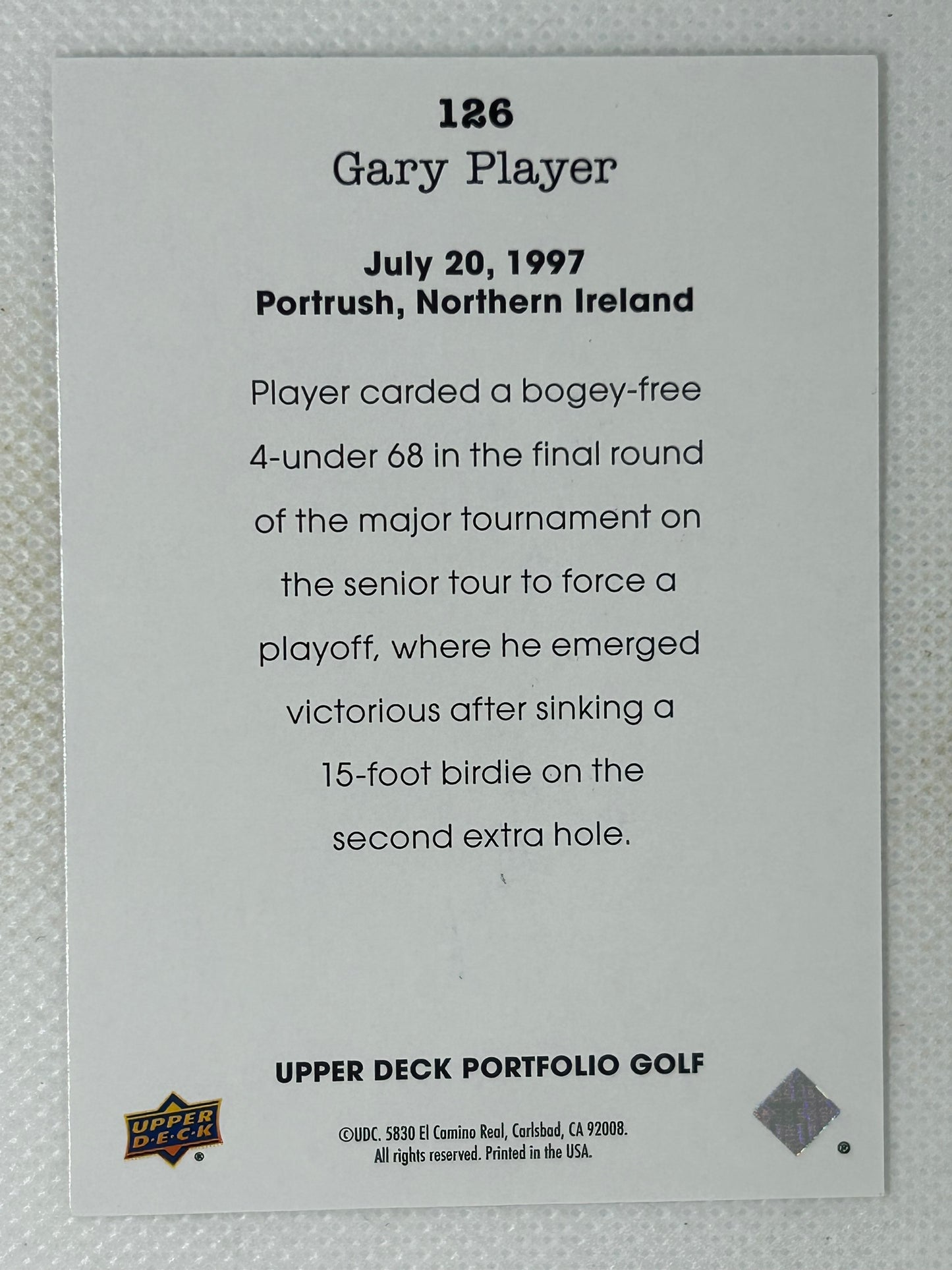 2024 Upper Deck Portfolio Golf Wire Photos Black & White Gary Player #126 Signed Card
