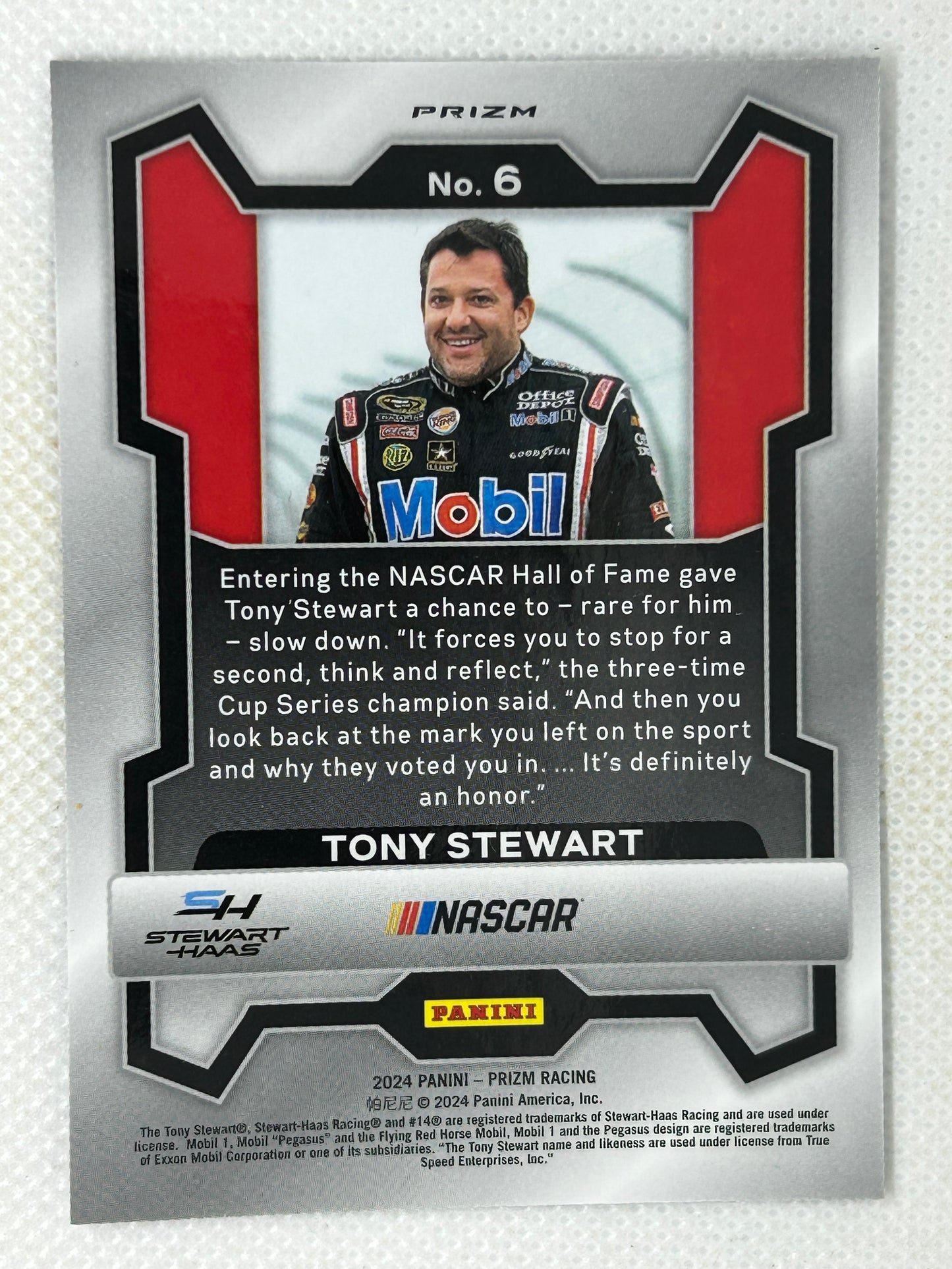 2024 Panini Prizm NASCAR Racing Blue Cracked Ice Prizm #6 Tony Stewart