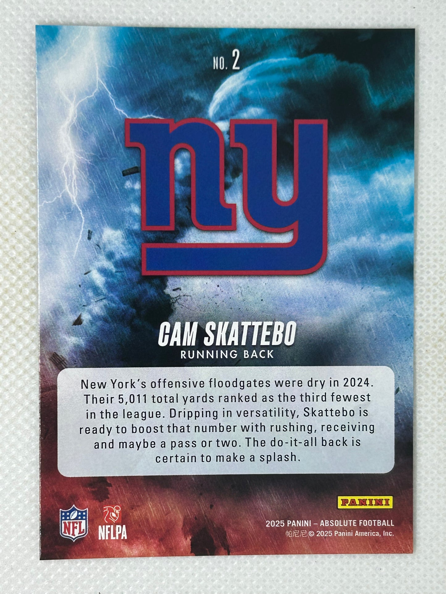 2025 Panini Absolute By Storm Cam Skattebo #2 New York Giants