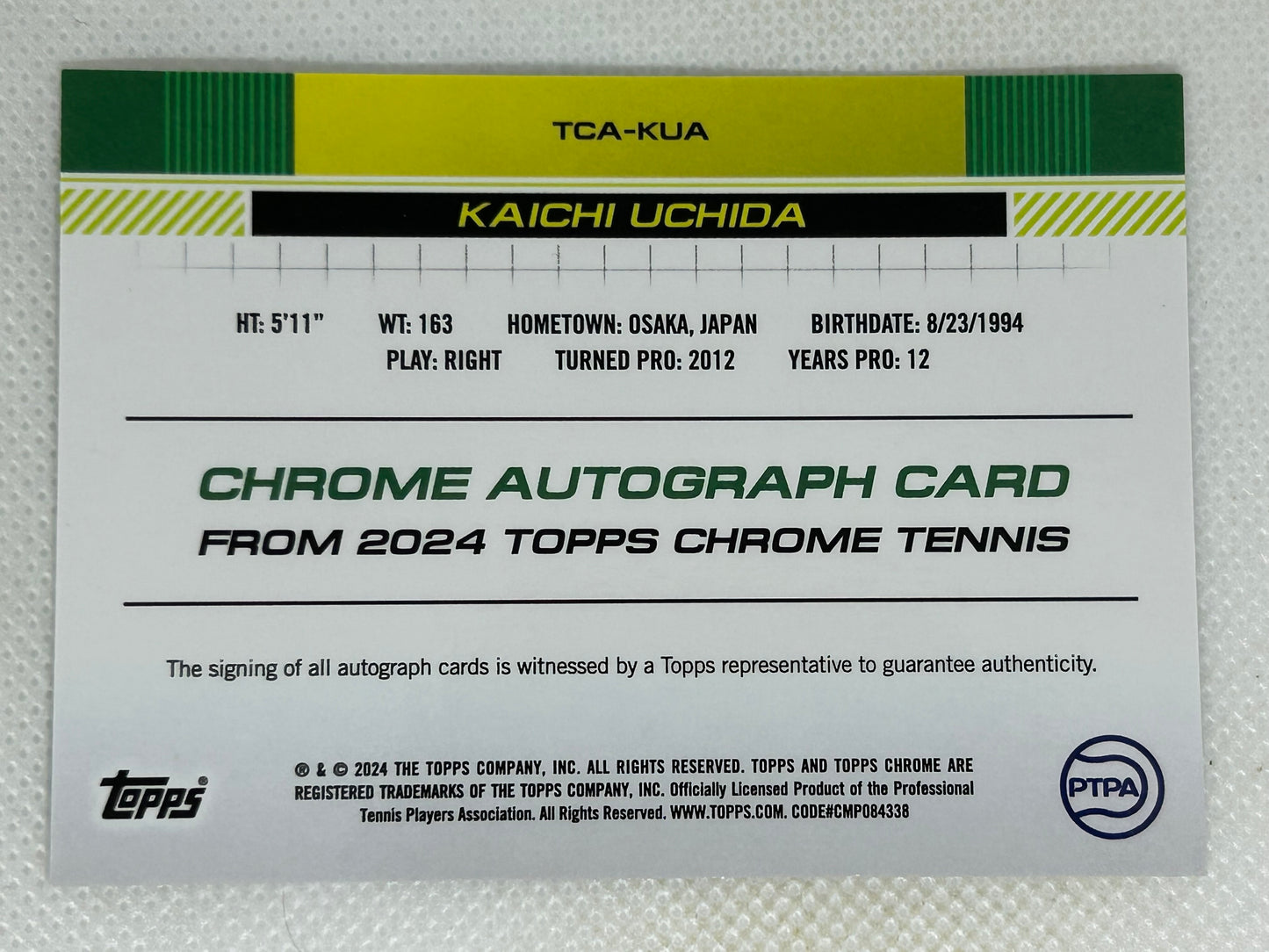 2024 Topps Chrome Tennis Autographs #TCAKUA Kaichi Uchida