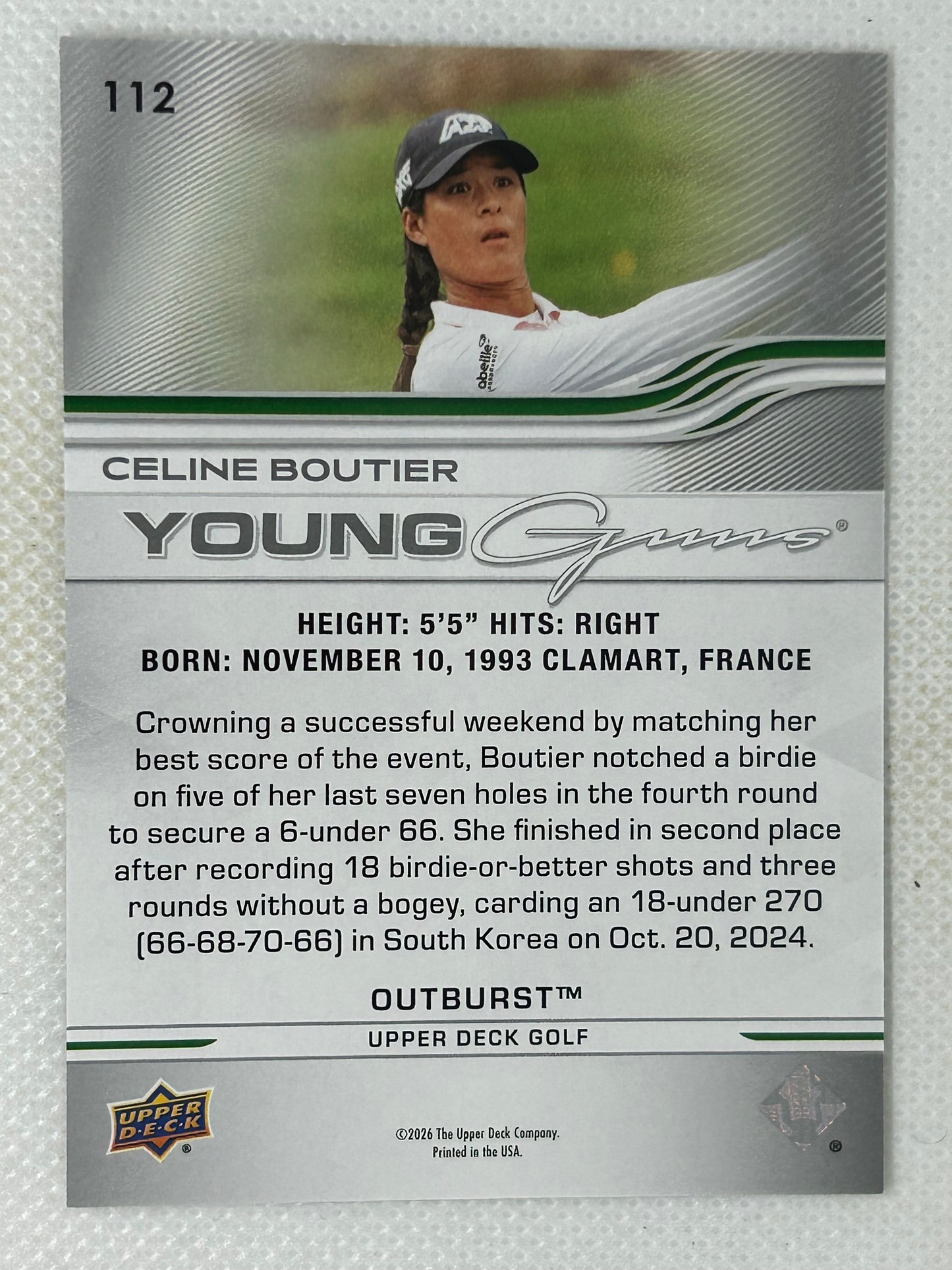 2026 Upper Deck Golf Young Guns Silver Outburst Celine Boutier #112