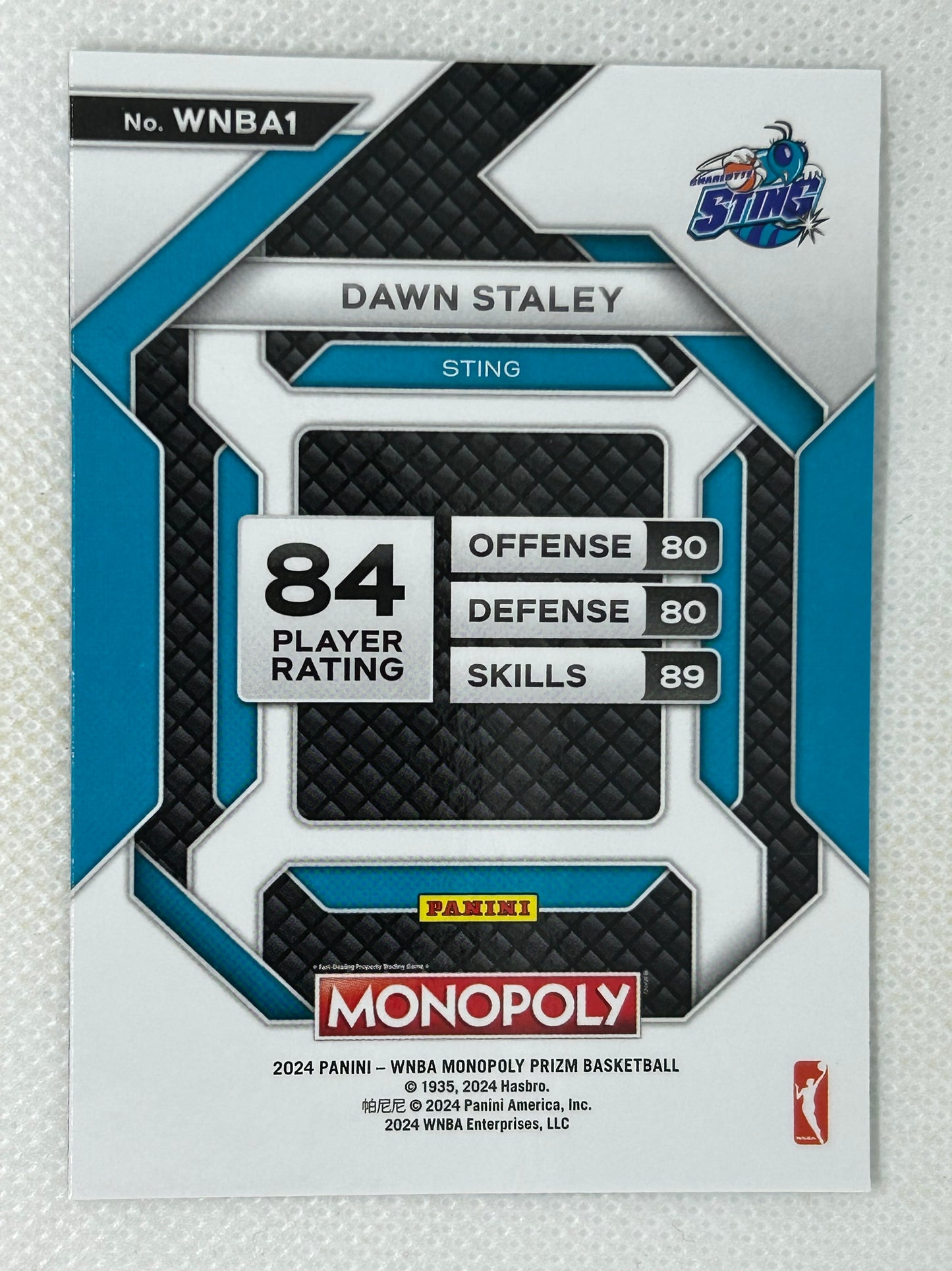 2024 Panini Prizm Monopoly WNBA Dawn Staley #WNBA1 All-Star Charlotte Sting Signed Card