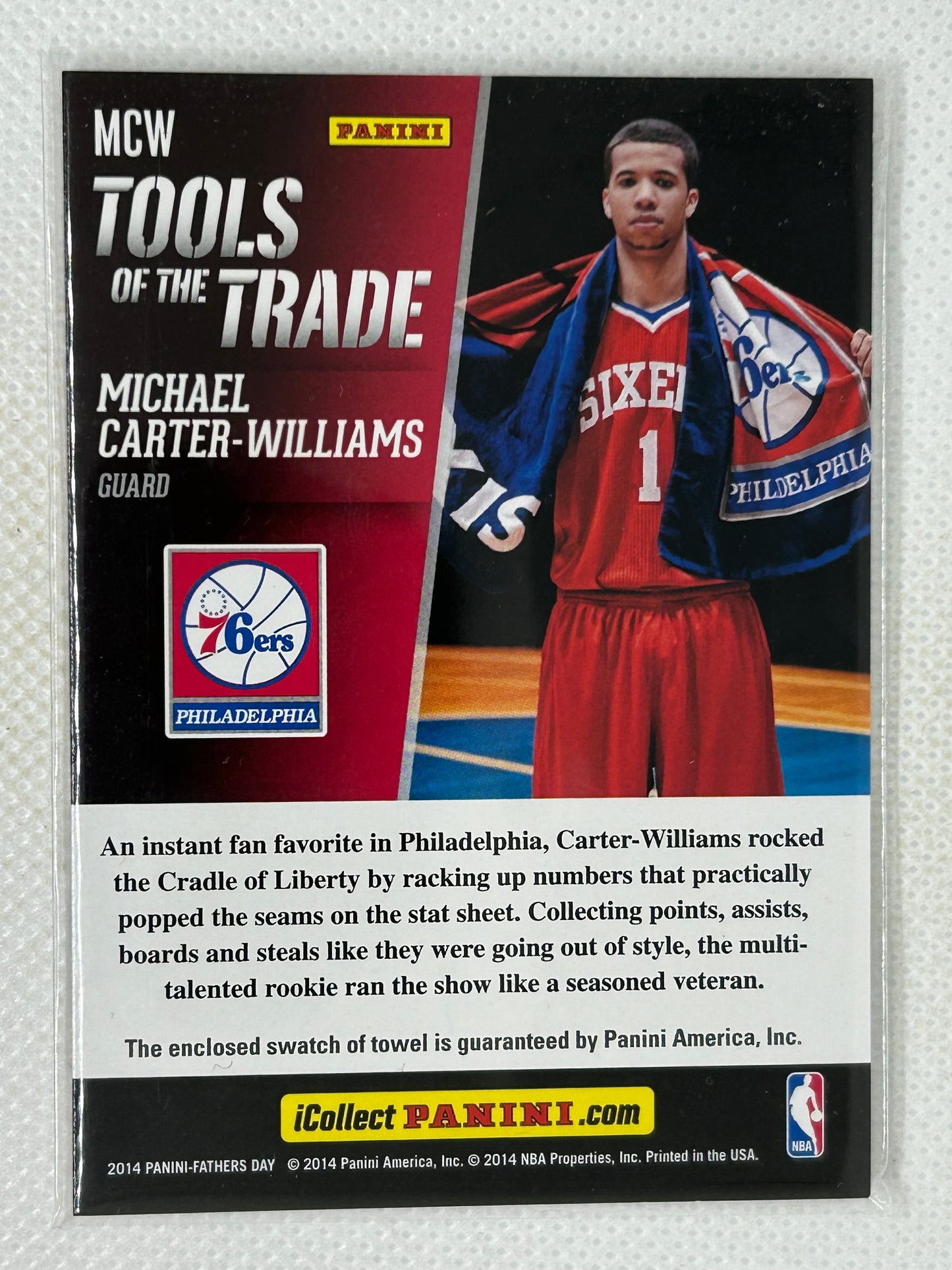 2013-14 Panini Fathers Day Rookie Towel Relic Tools of the Trade Shimmer Michael Carter-Williams MCW Philadelphia 76ers