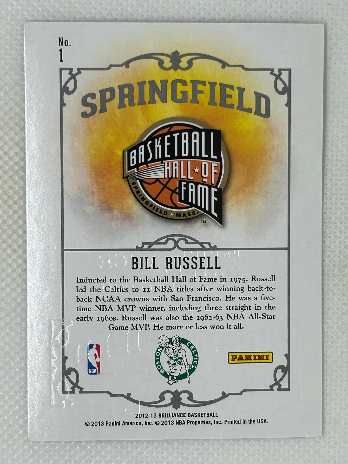 2012-13 Panini Brilliance Hall of Fame Bill Russell #1 Boston Celtics