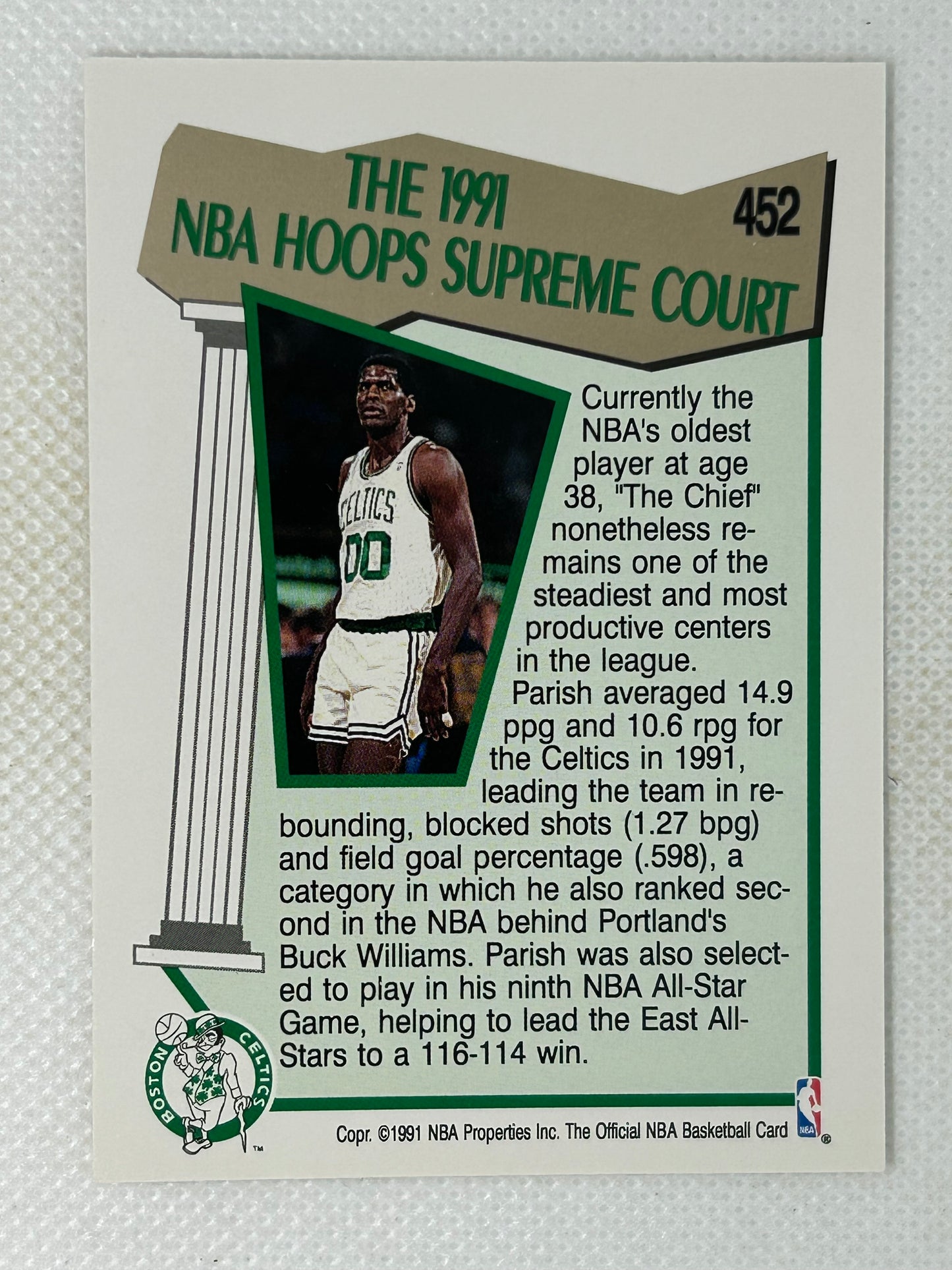 1991 NBA Hoops Supreme Court #452 Robert Parish Boston Celtics Signed Card