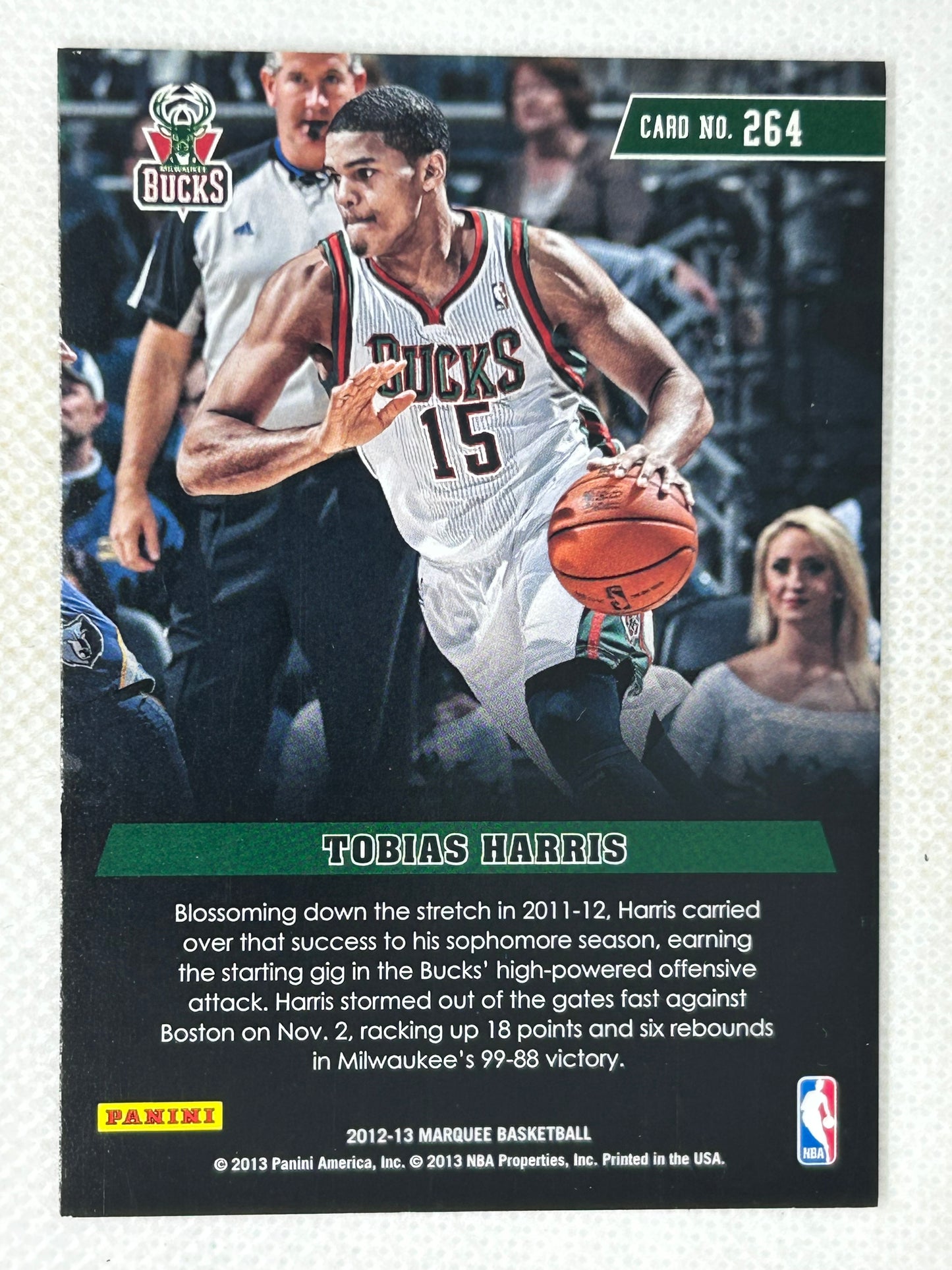 2012-13 Panini Marquee Black Rookie Card Holo #264 Tobias Harris Milwaukee Bucks Signed Card