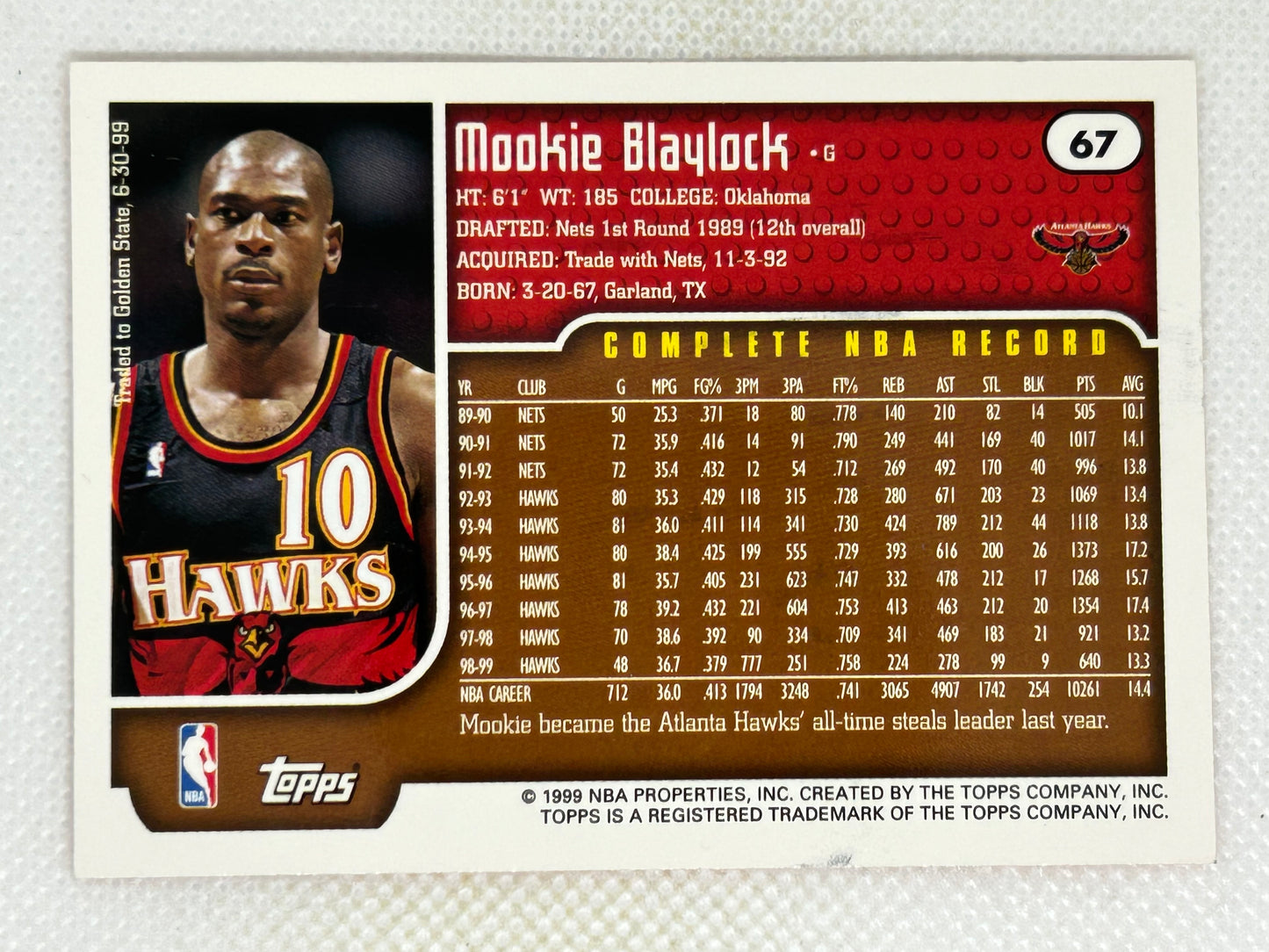 1999-00 Topps Orange Border #67 Mookie Blaylock Atlanta Hawks Signed Card