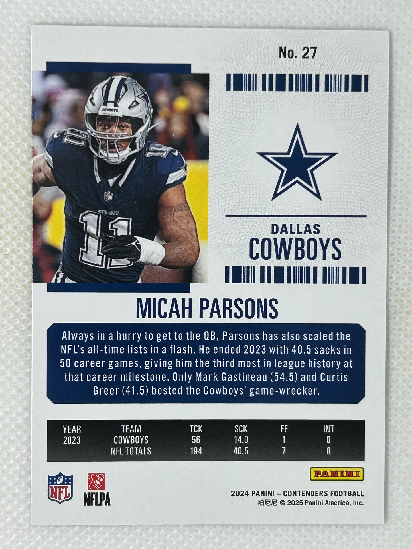 2024 Panini Contenders Hobby Season Ticket Mojo Micah Parsons #27 Dallas Cowboys