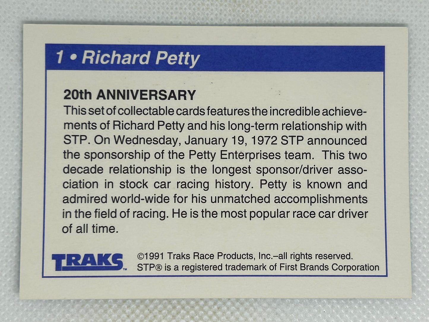 1991 Traks Richard Petty #1 Richard Petty Signed Card