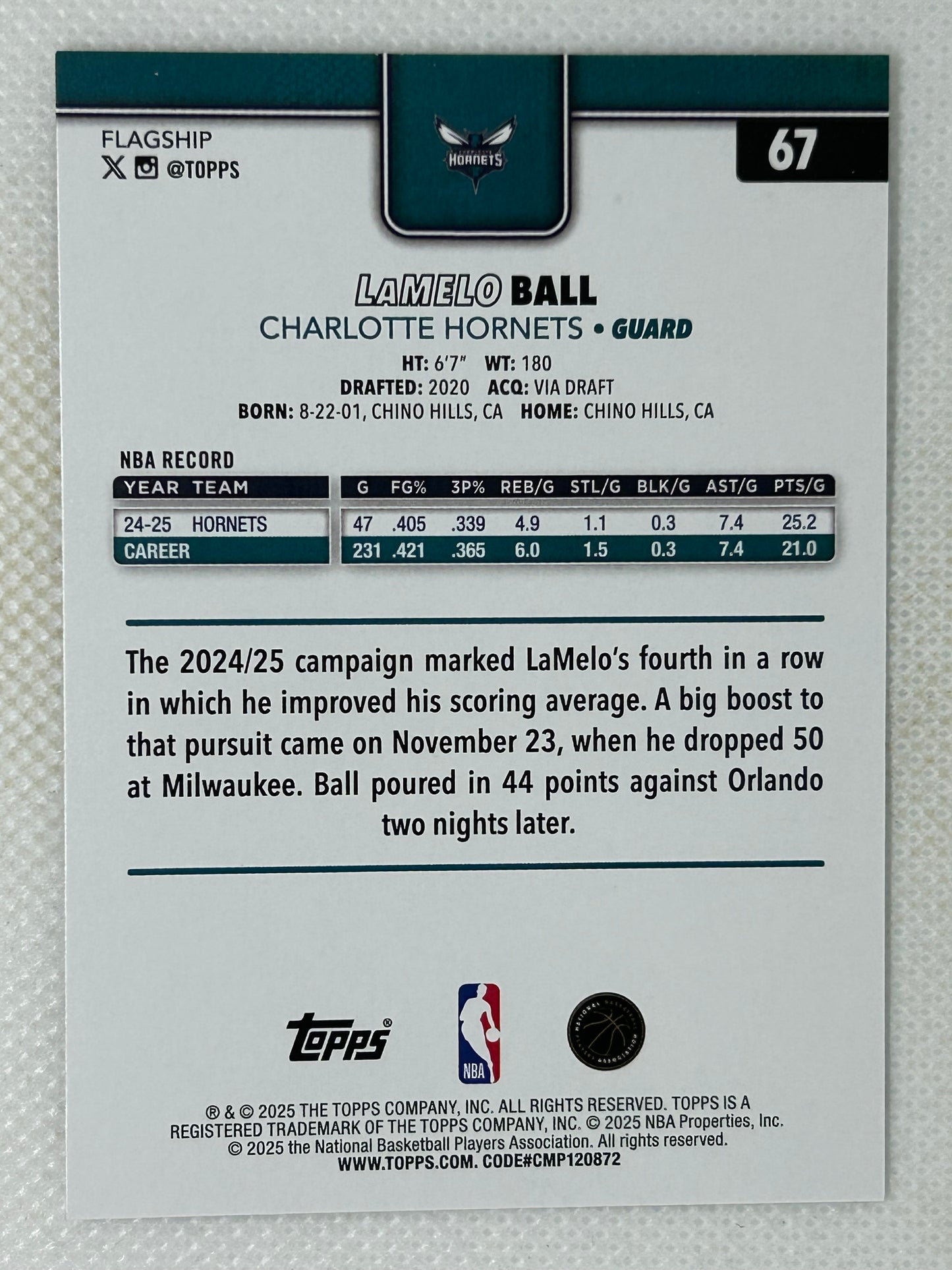 2025-26 Topps Basketball #67 LaMelo Ball Silver Holo SP Charlotte Hornets