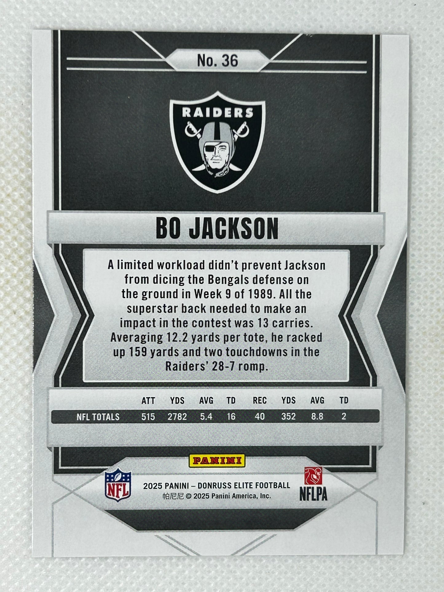 2025 Panini Donruss Elite #36 Bo Jackson Oakland Raiders