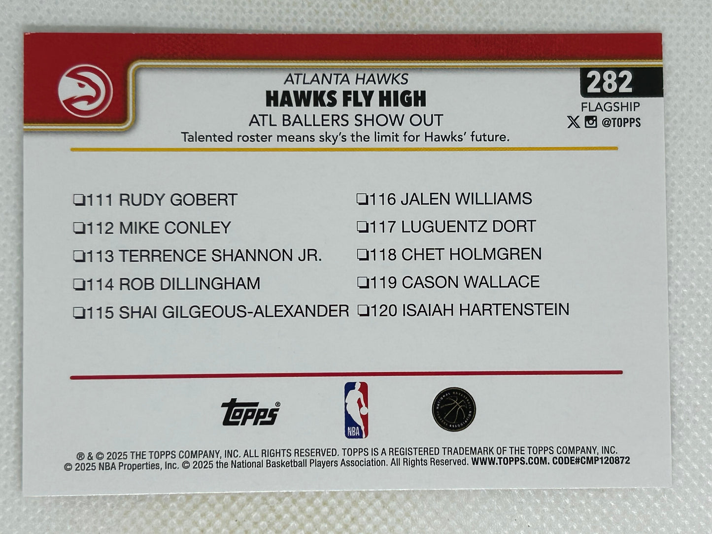 2025-26 Topps Basketball Hawks Fly High ATL Ballers Show Out #282 Atlanta Hawks