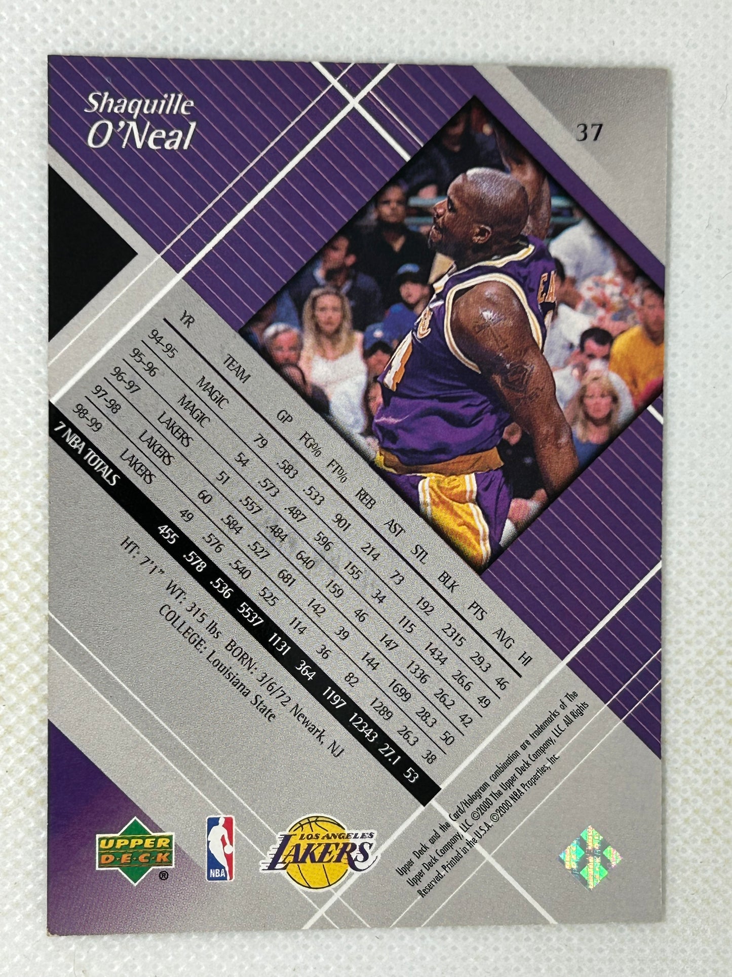1999-00 Upper Deck Black Diamond #37 Shaquille O'Neal Los Angeles Lakers Signed Card