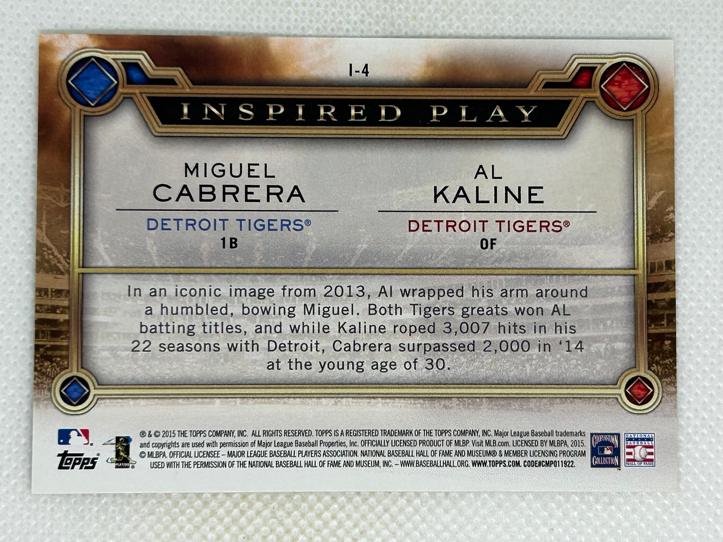 2015 Topps Miguel Cabrera & Al Kaline Inspired Play #I-4 Detroit Tigers