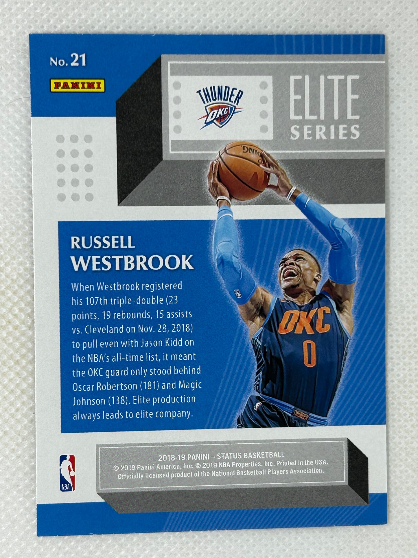 2018-19 Panini Status Elite Series SP #21 Russell Westbrook Oklahoma City Thunder