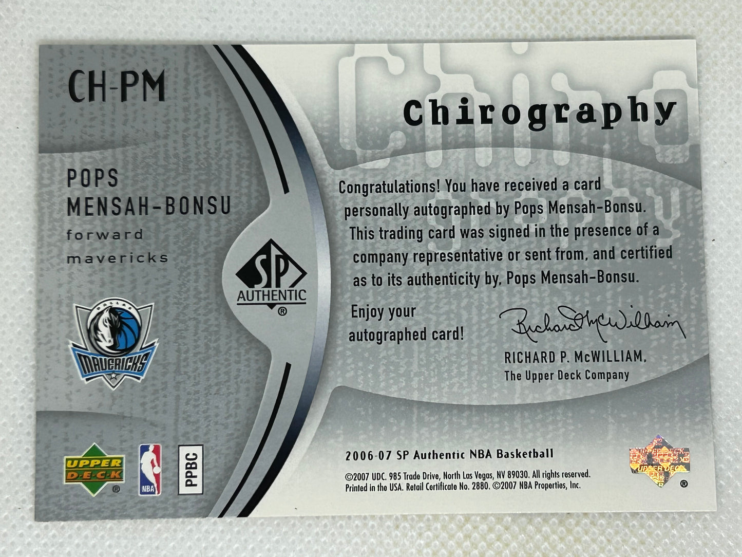 2006-07 SP Authentic Chirography Rookie Autograph Pops Mensah-Bonsu #CH-PM Dallas Mavericks