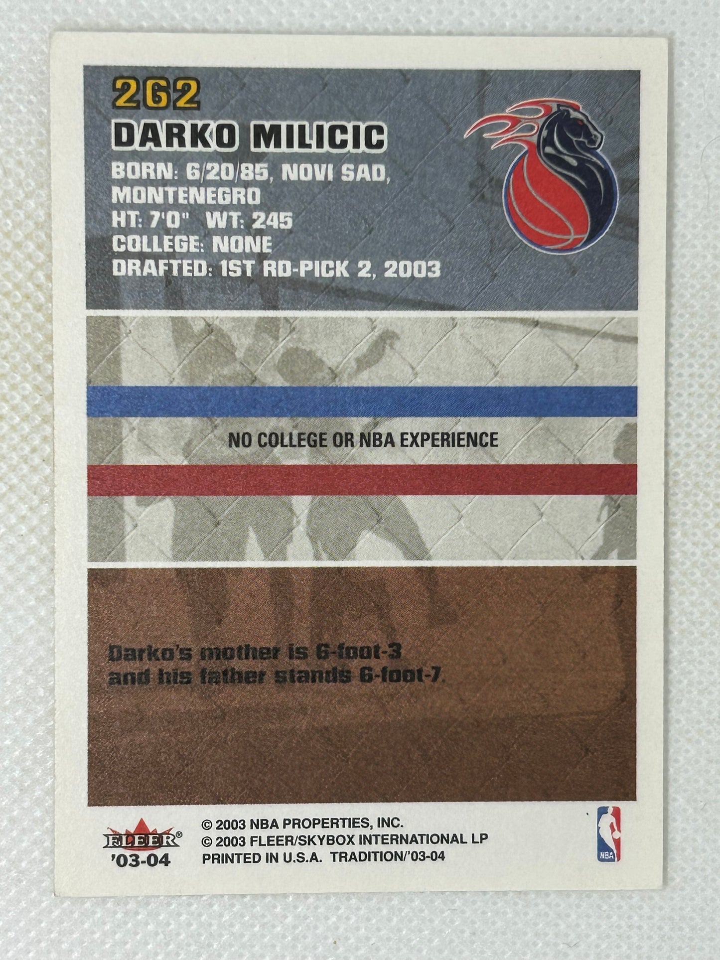 2003-04 Fleer Tradition Rookie Card #262 Darko Milicic Detroit Pistons