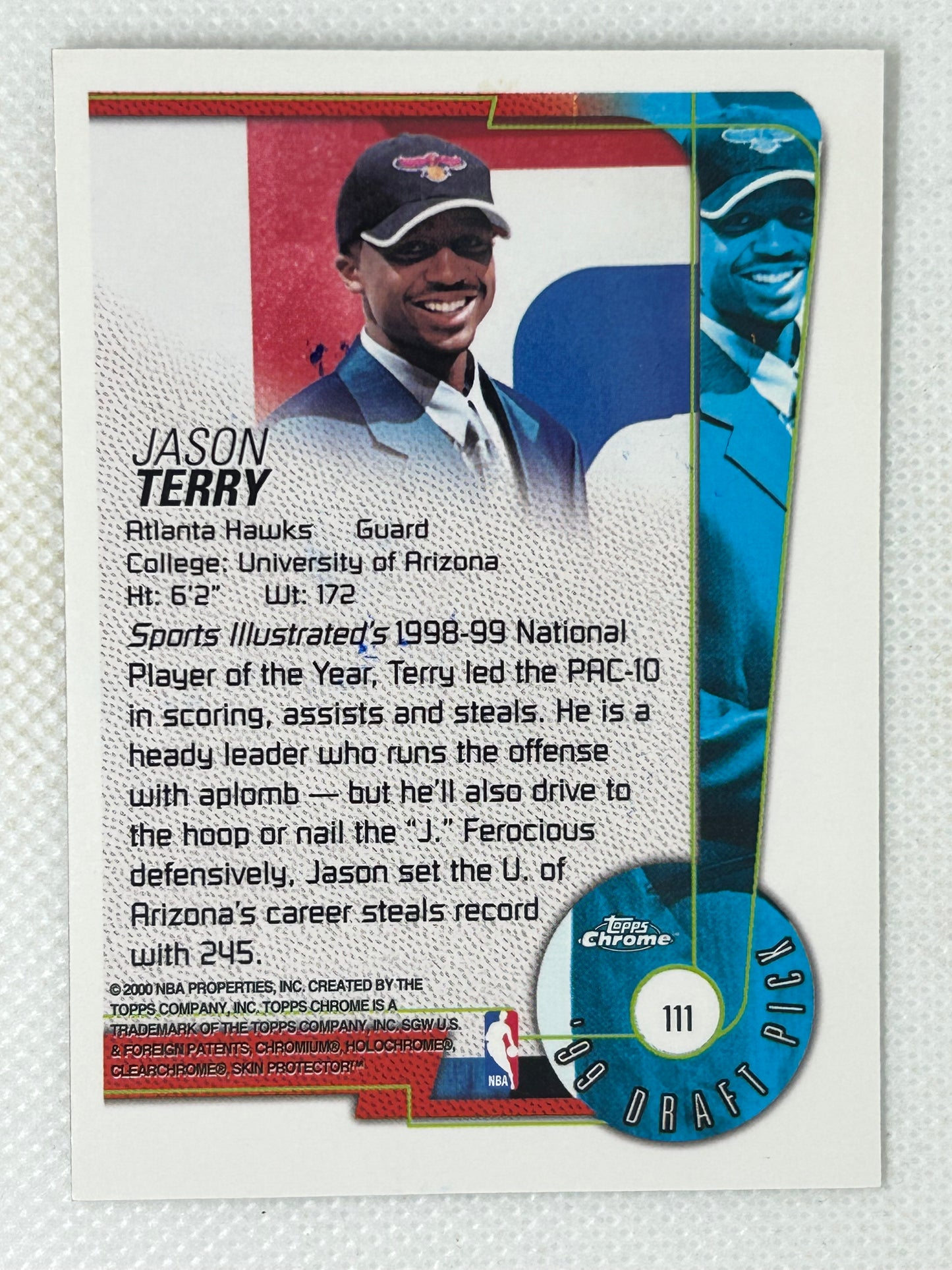 1999-00 Topps Chrome Jason Terry Rookie #111 Atlanta Hawks Signed Card