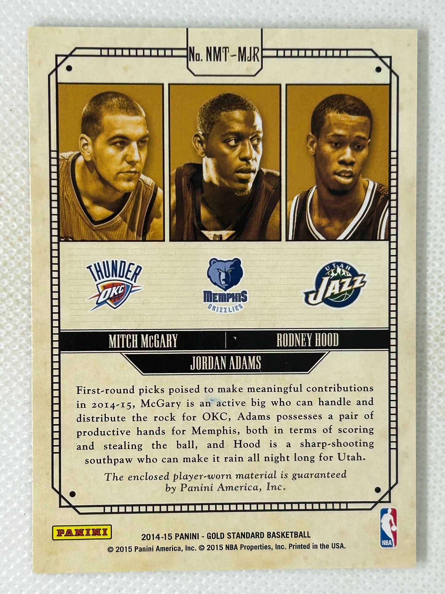 2014-15 Panini Gold Standard Newly Minted Triple Rookie Patch #NMT-MJR Mitch McGary Rodney Hood Jordan Adams /25