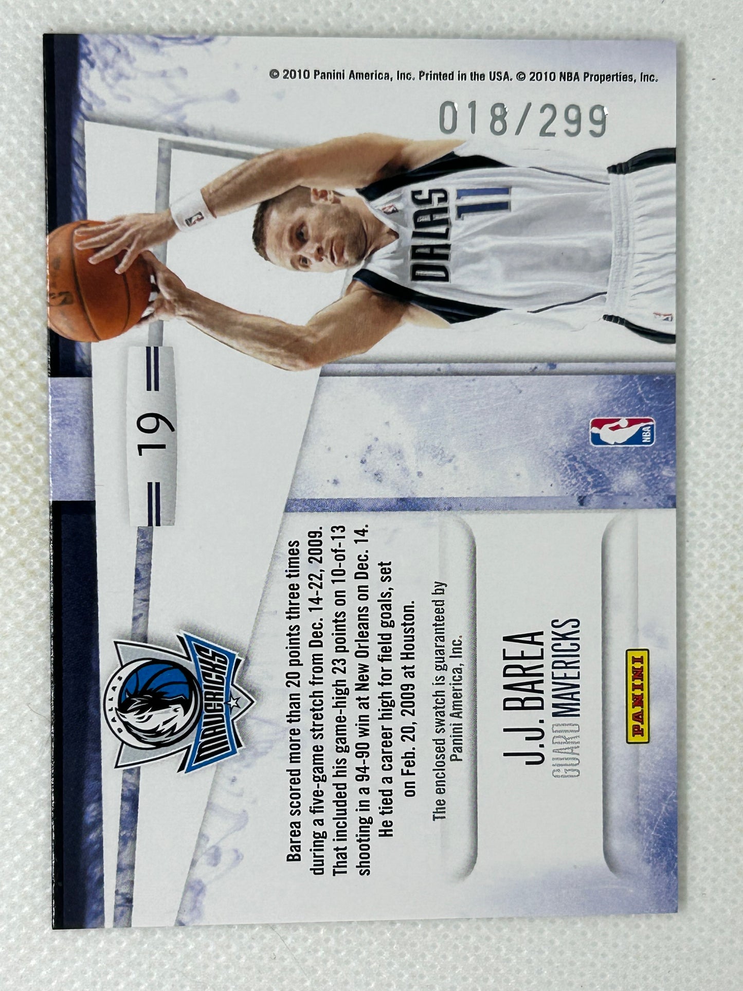 2010-11 Panini Rookies & Stars Relic J.J. Barea #19 /299 Dallas Mavericks