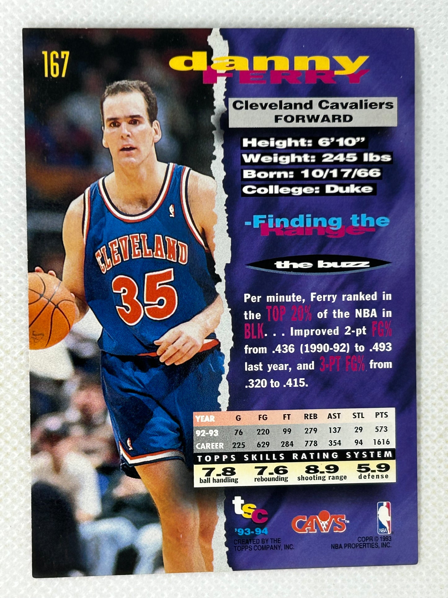 1993-94 Topps Stadium Club Danny Ferry #167 Cleveland Cavaliers Signed Card