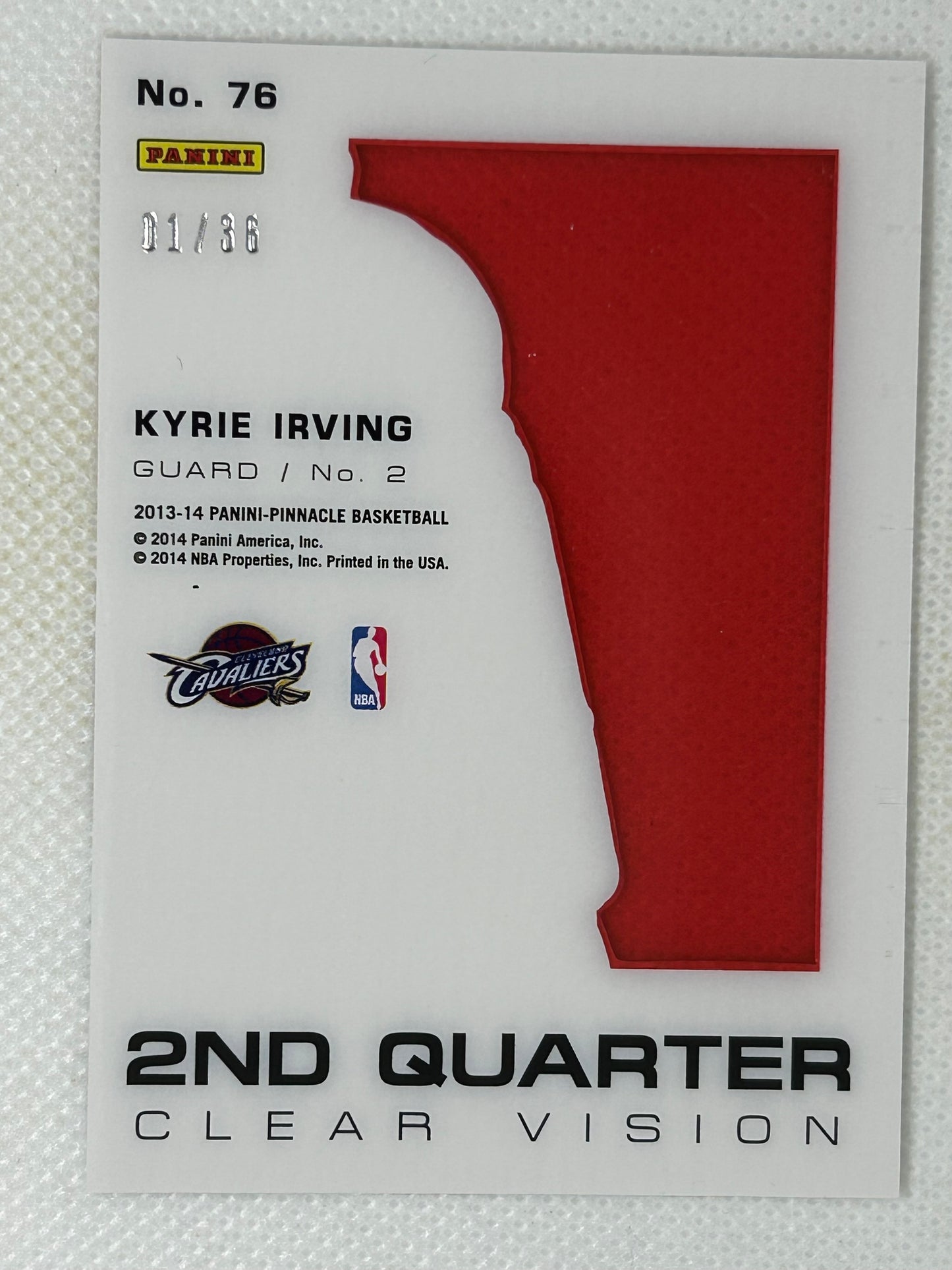 2013-14 Panini Pinnacle Clear Vision 2nd Quarter Red /36 Kyrie Irving #76 Cleveland Cavaliers