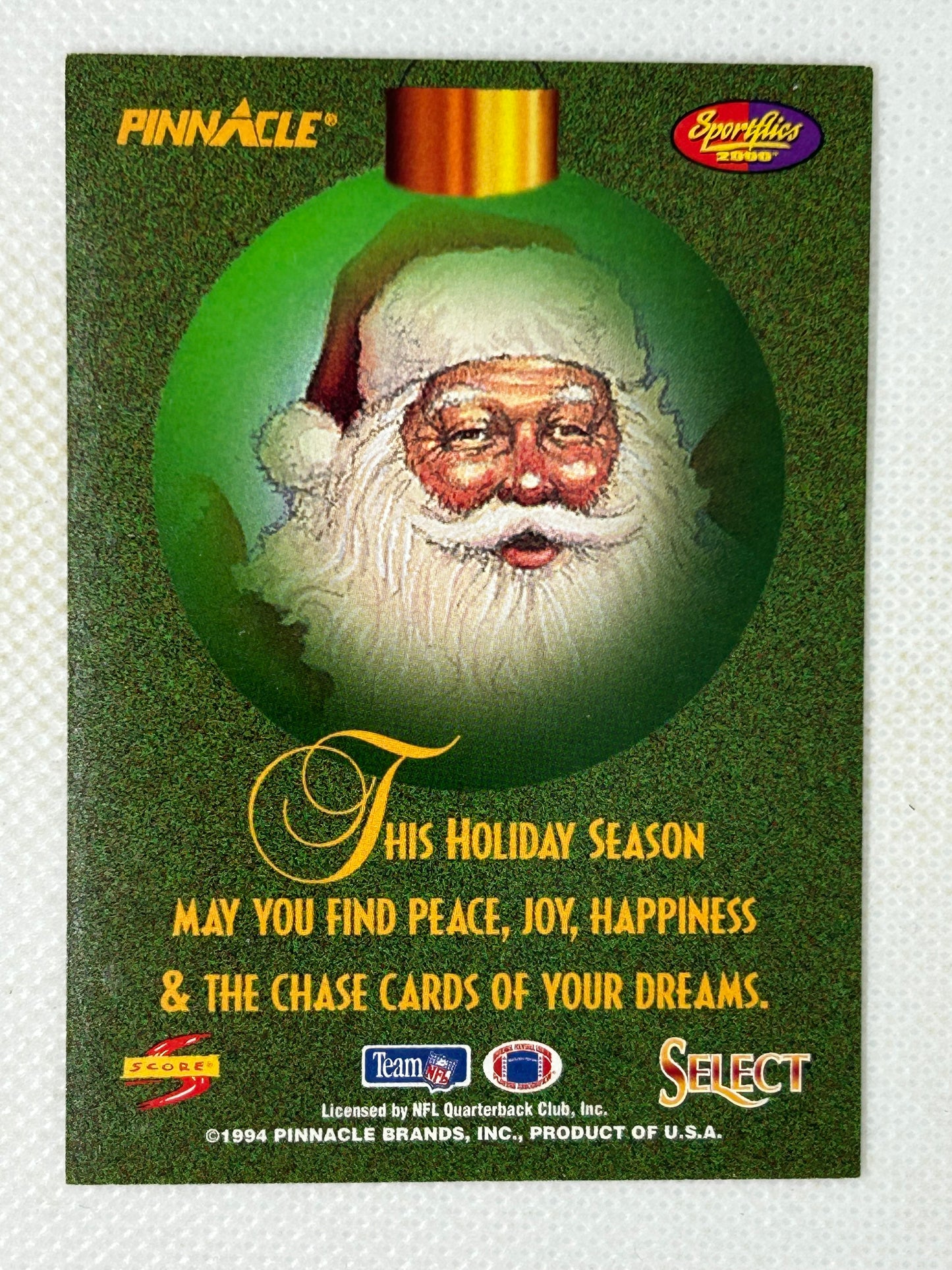 1994 Pinnacle NFL Motion Sack Attack Promo Card Santa Claus