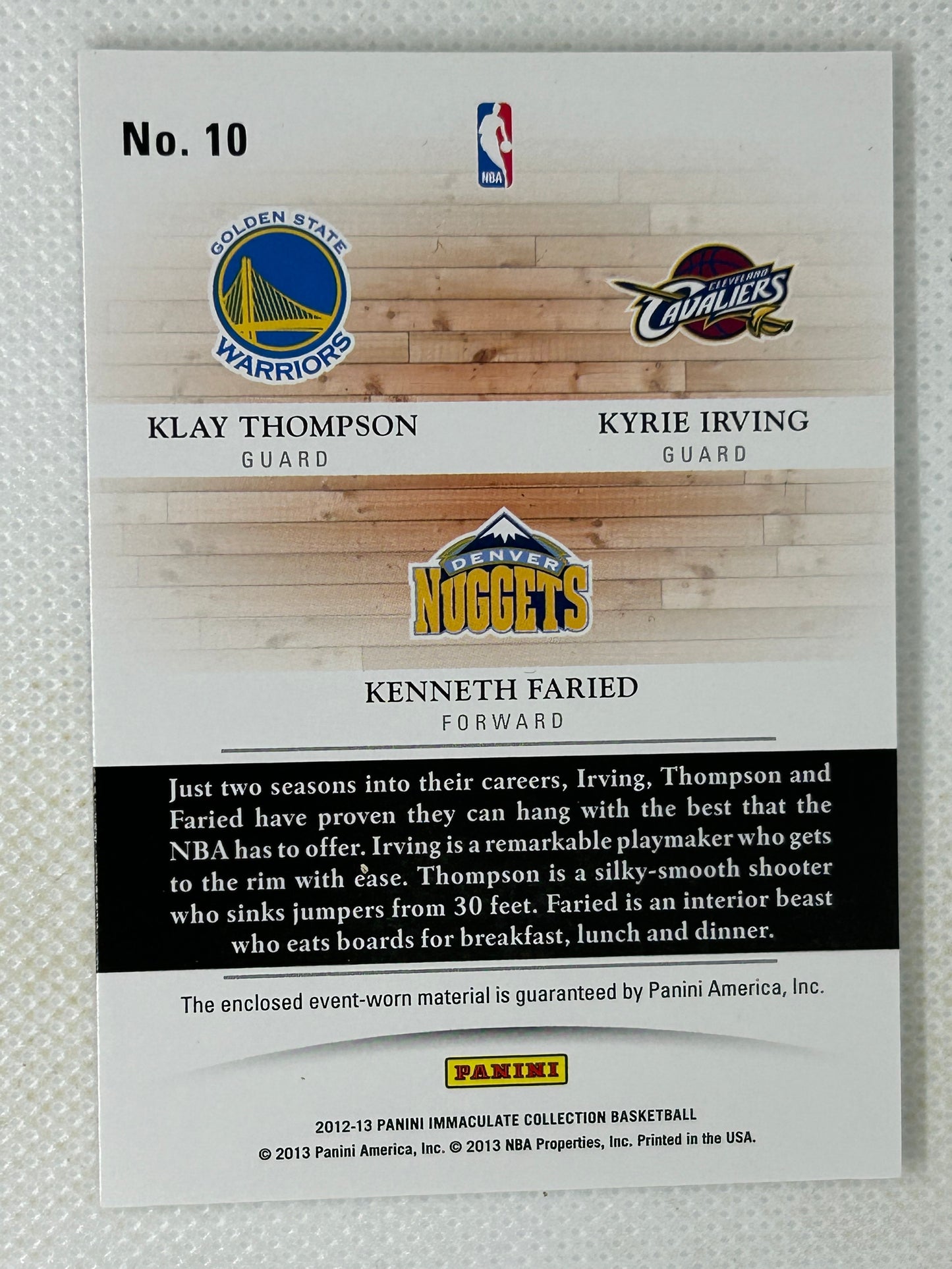 2012-13 Panini Immaculate Rookie Triple Jersey /99 #10 Klay Thompson, Kyrie Irving, Kenneth Faried