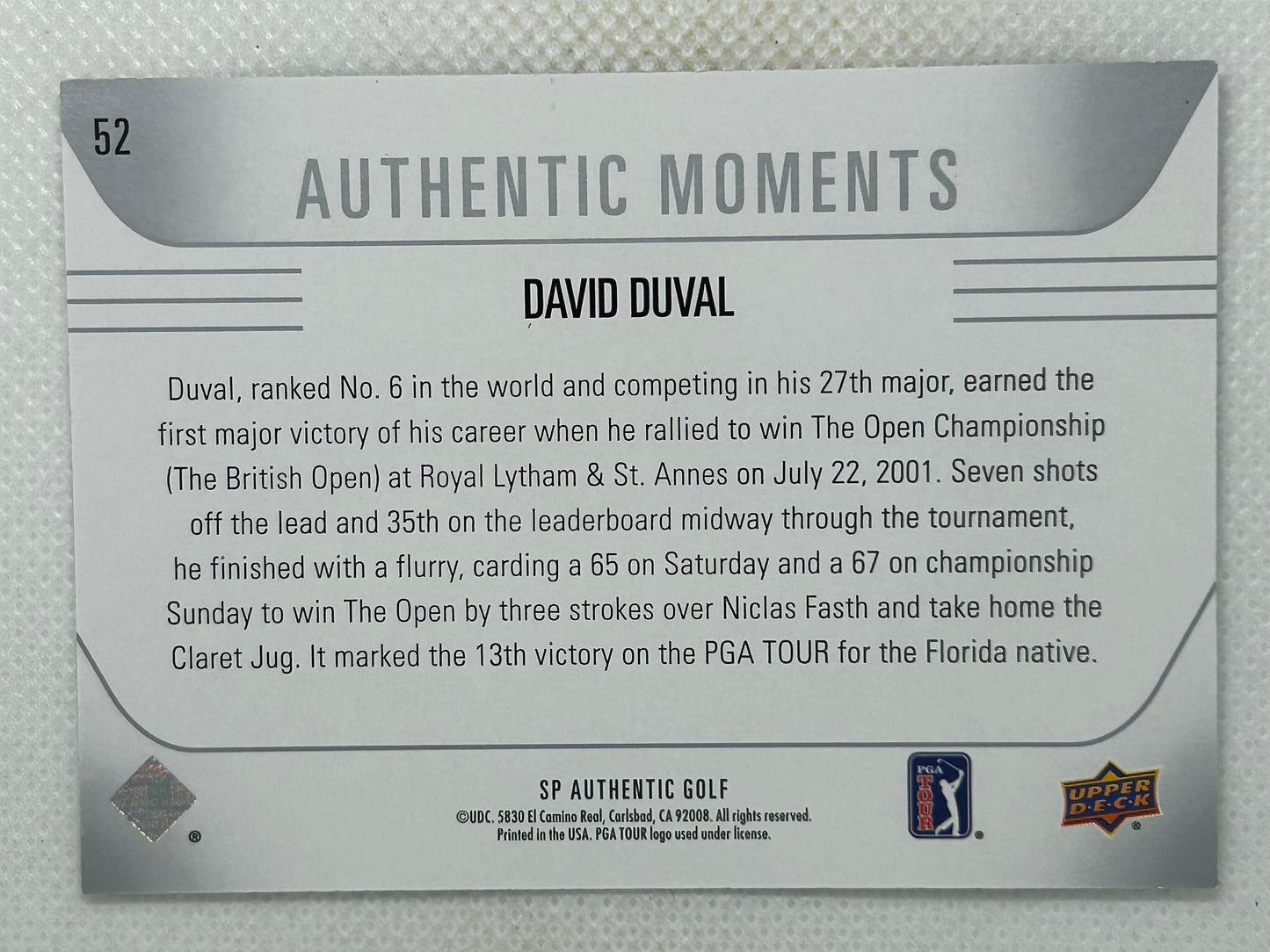 2014 Upper Deck SP Authentic #63 David Duval Authentic Moments Signed Card