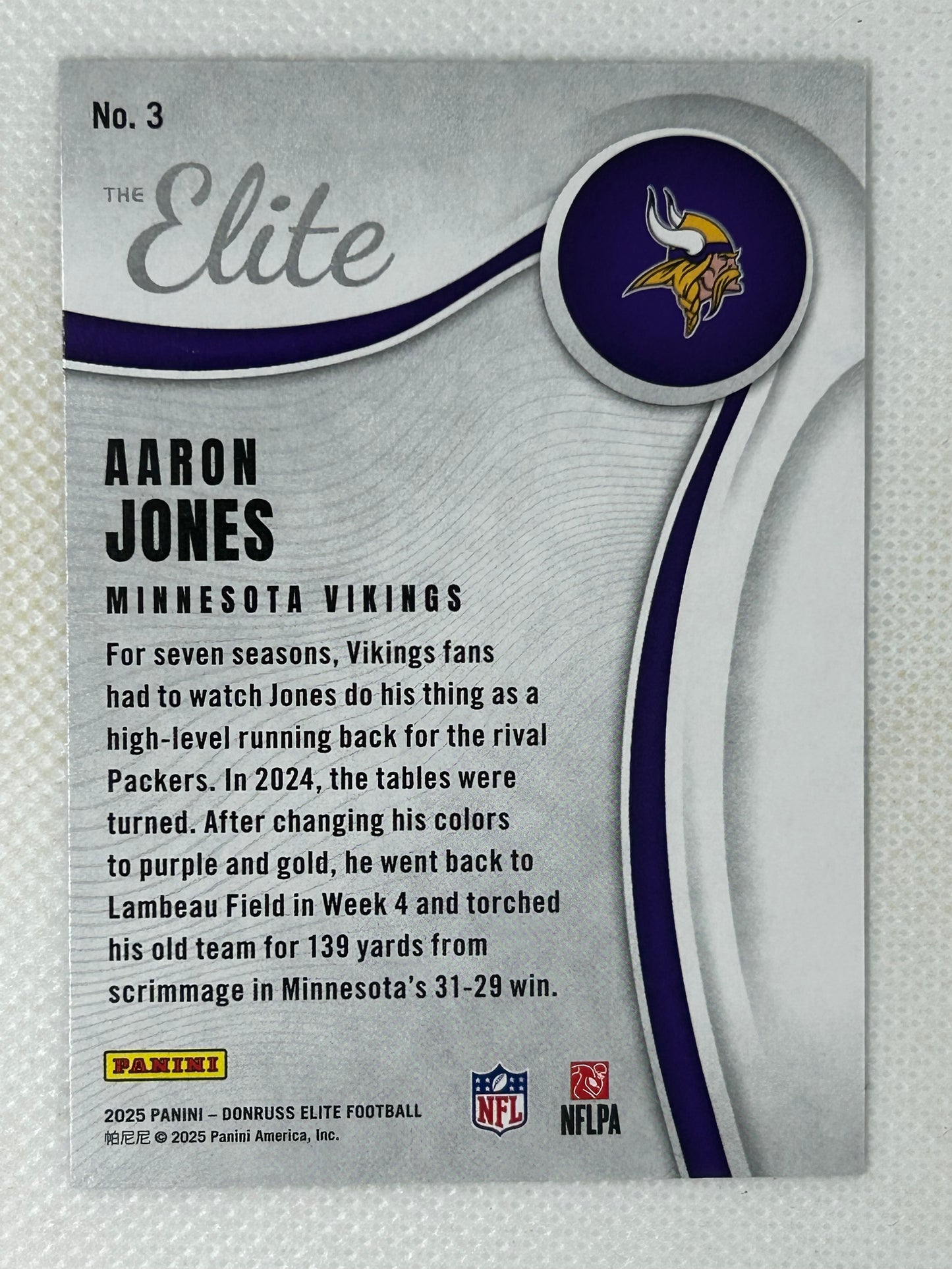 2025 Panini Donruss Elite Green The Elite Series Aaron Jones #3 Minnesota Vikings