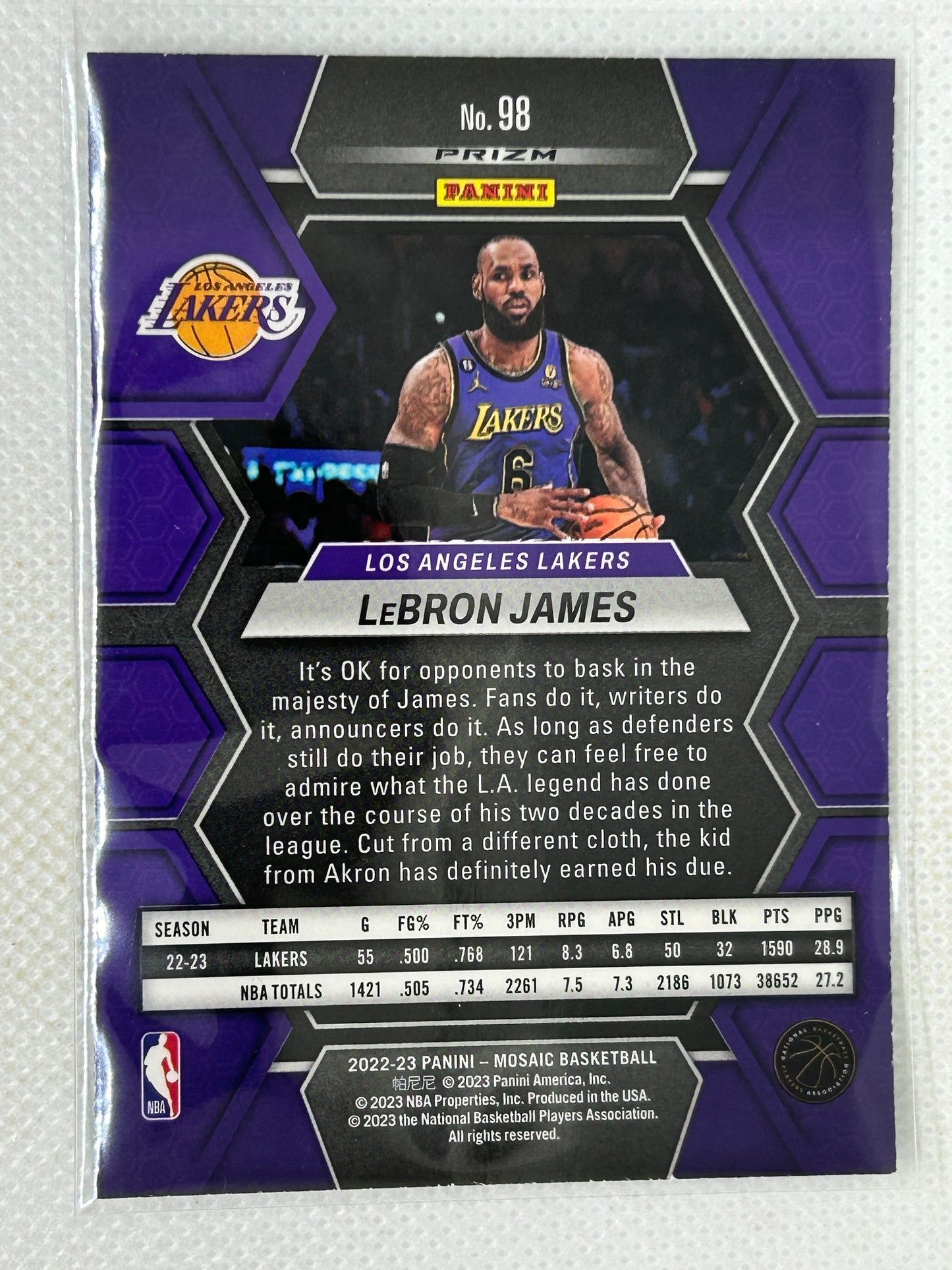 2022-23 Panini Mosaic Lebron James Green Mosaic Prizm #98 Los Angeles Lakers