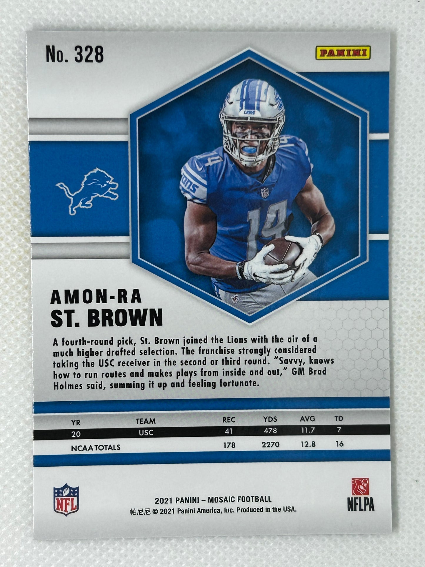 2021 Panini Mosaic Rookie Card Amon-Ra St. Brown #328 Detroit Lions Signed Card