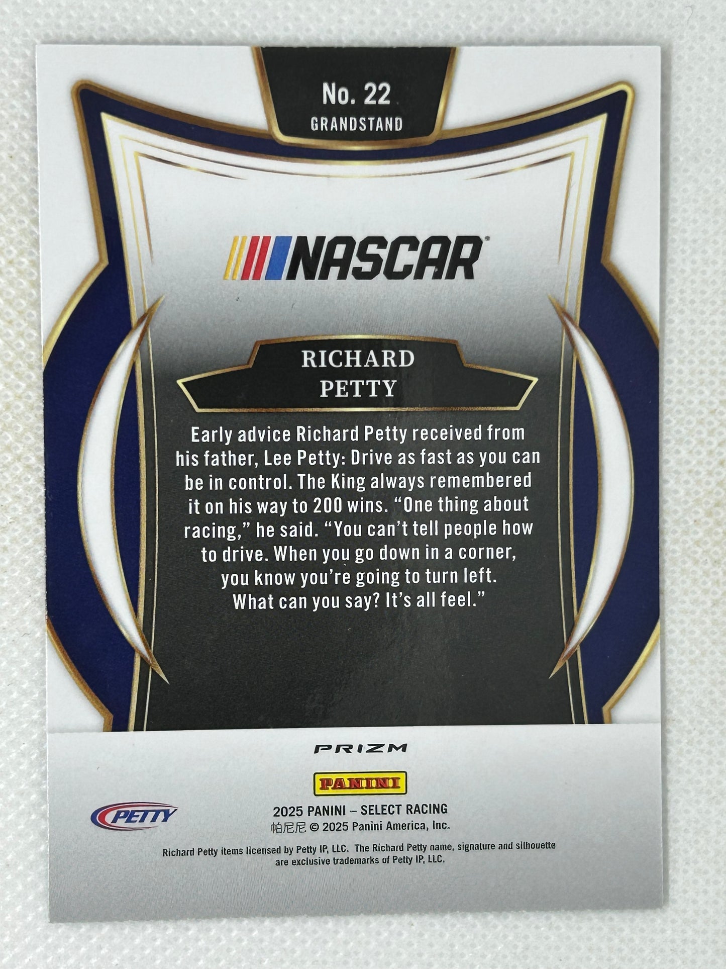 2025 Panini Select Racing Grandstand Tri-Color Prizm Richard Petty #22 Signed Card